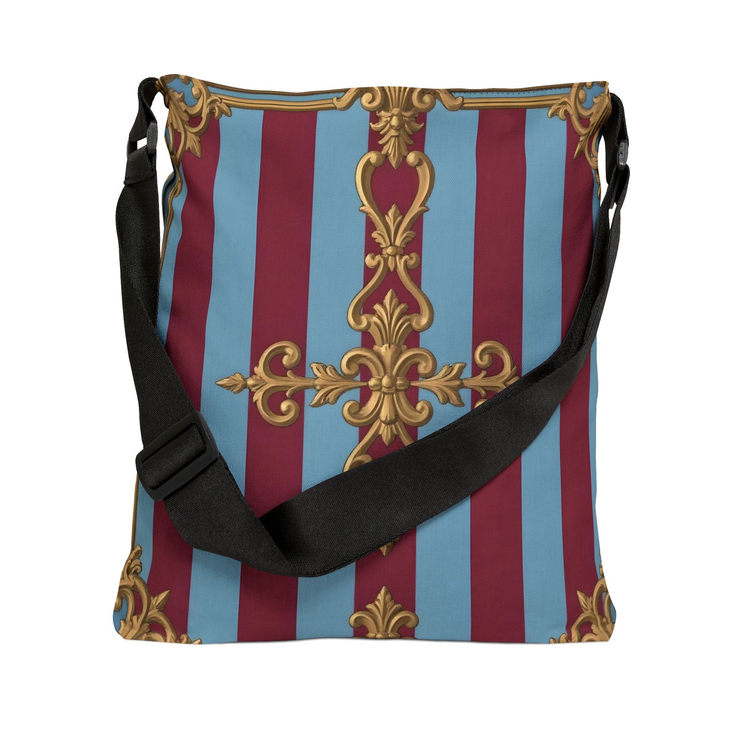 Elegant Adjustable Tote Bag, Stylish Shopping Bag, Chic Messenger Bag, Fashionable Tote for Everyday Use - Sky Blue & Maroon Striped Baroque