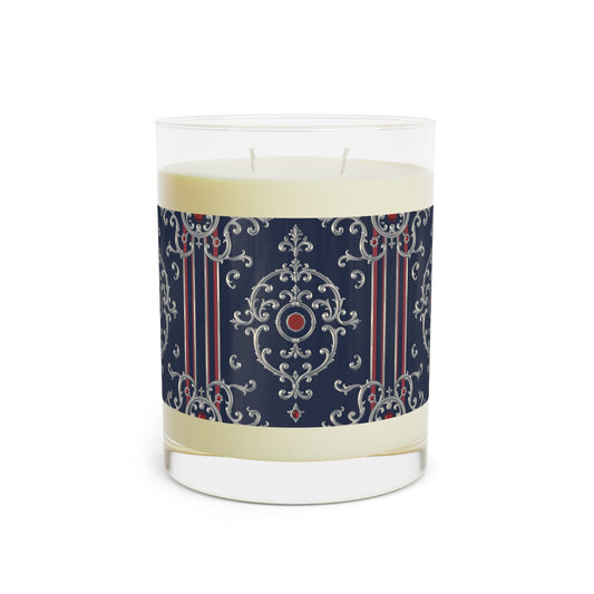 Elegant Aromatic Candle - Home Decor Gift, Relaxing Ambiance, Party Favors, Self-Care Moments - Blue & Red Striped Silver Baroque