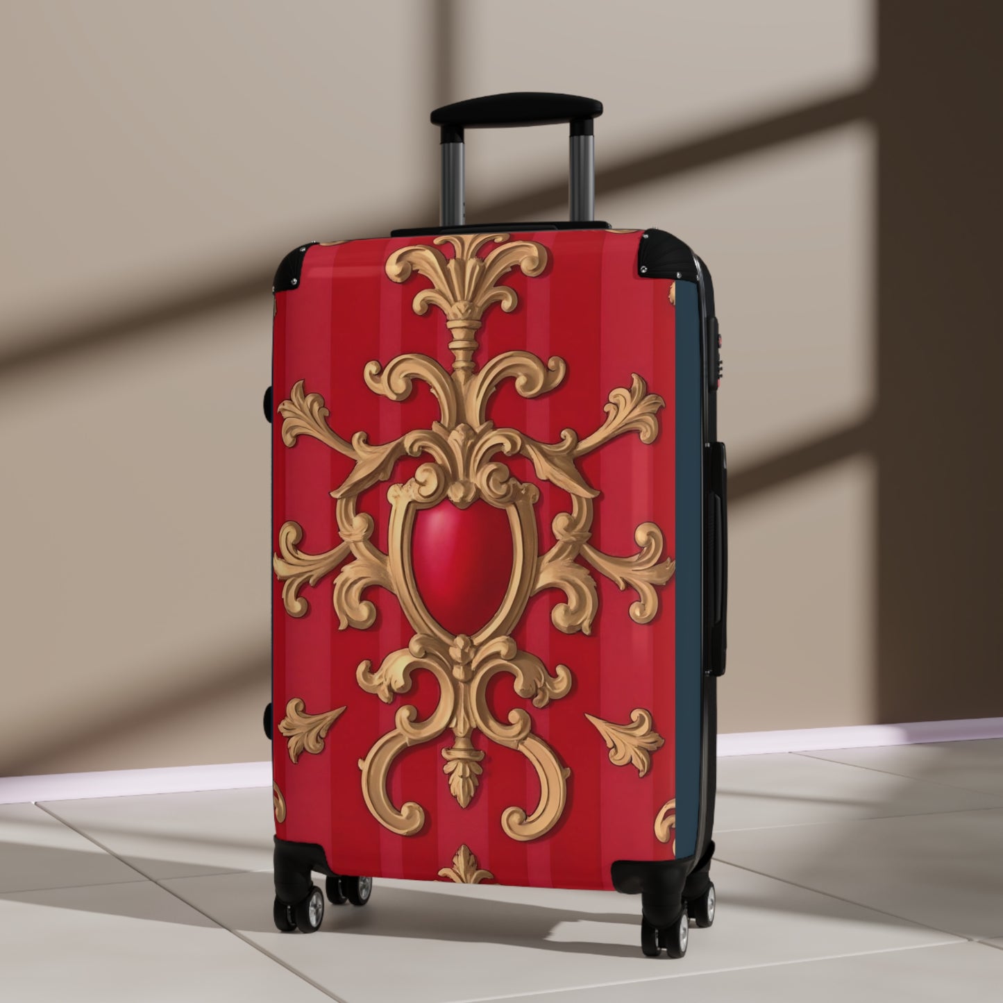 Elegant Red Ornate Suitcase - Travel Luggage for Stylish Journeys, Weekend Getaways, Fashionable Travel, Gift for Travelers - Red Baroque