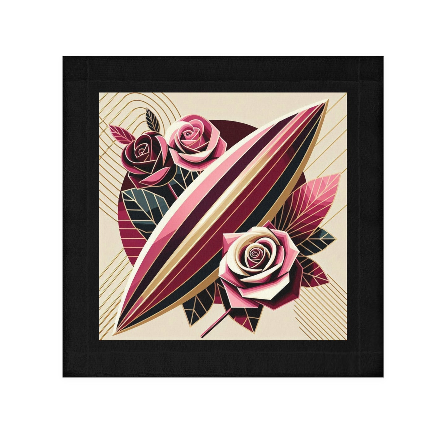 Floral Surf-Inspired Face Towel - Beach Ready Softness - Pink & Burgundy Striped Surfboard & Roses Design