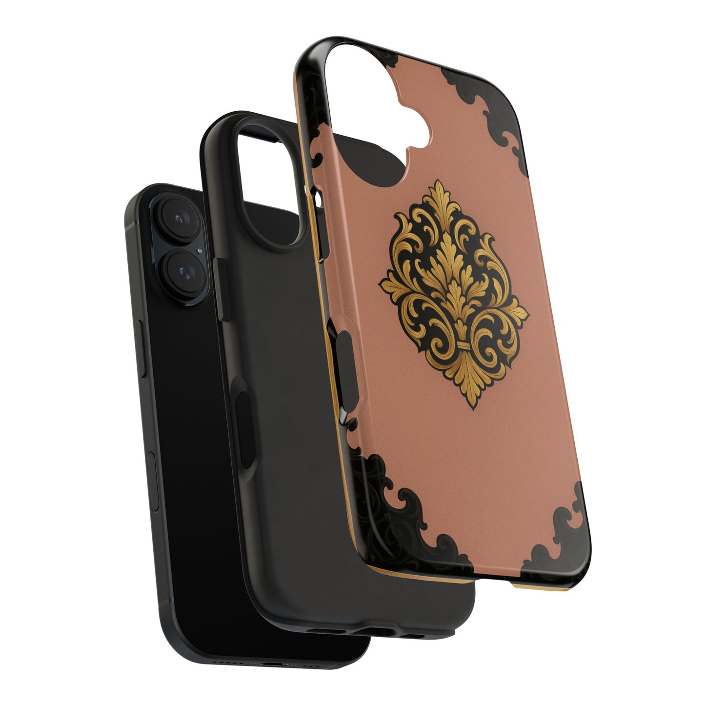 Mauve & Black-Gold Baroque Tough Phone Case — Ornate Protective iPhone Cover