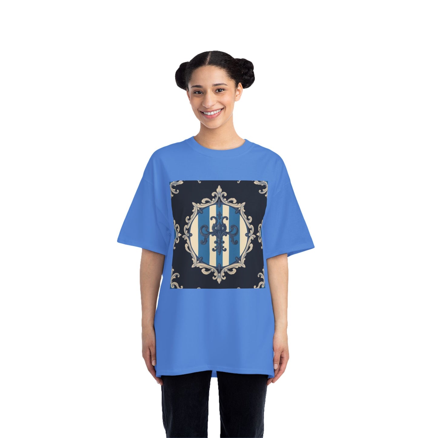 Elegant Blue & Alabaster Striped Baroque Short-Sleeve T-Shirt | Vintage Style, Graphic Tee, Casual Wear, Unisex Gift, Unique Design