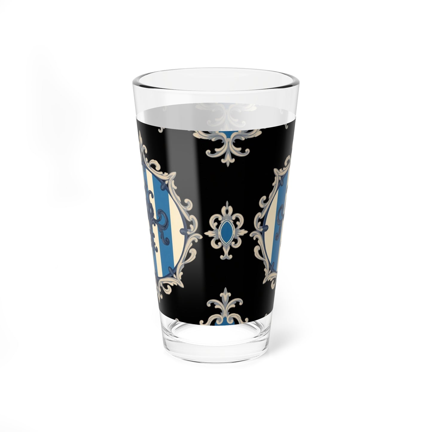 Elegant Blue & Alabaster Striped Baroque Mixing Glass, 16oz | Vintage Barware, Cocktail Lover Gift, Unique Drinkware, Celebration Essential