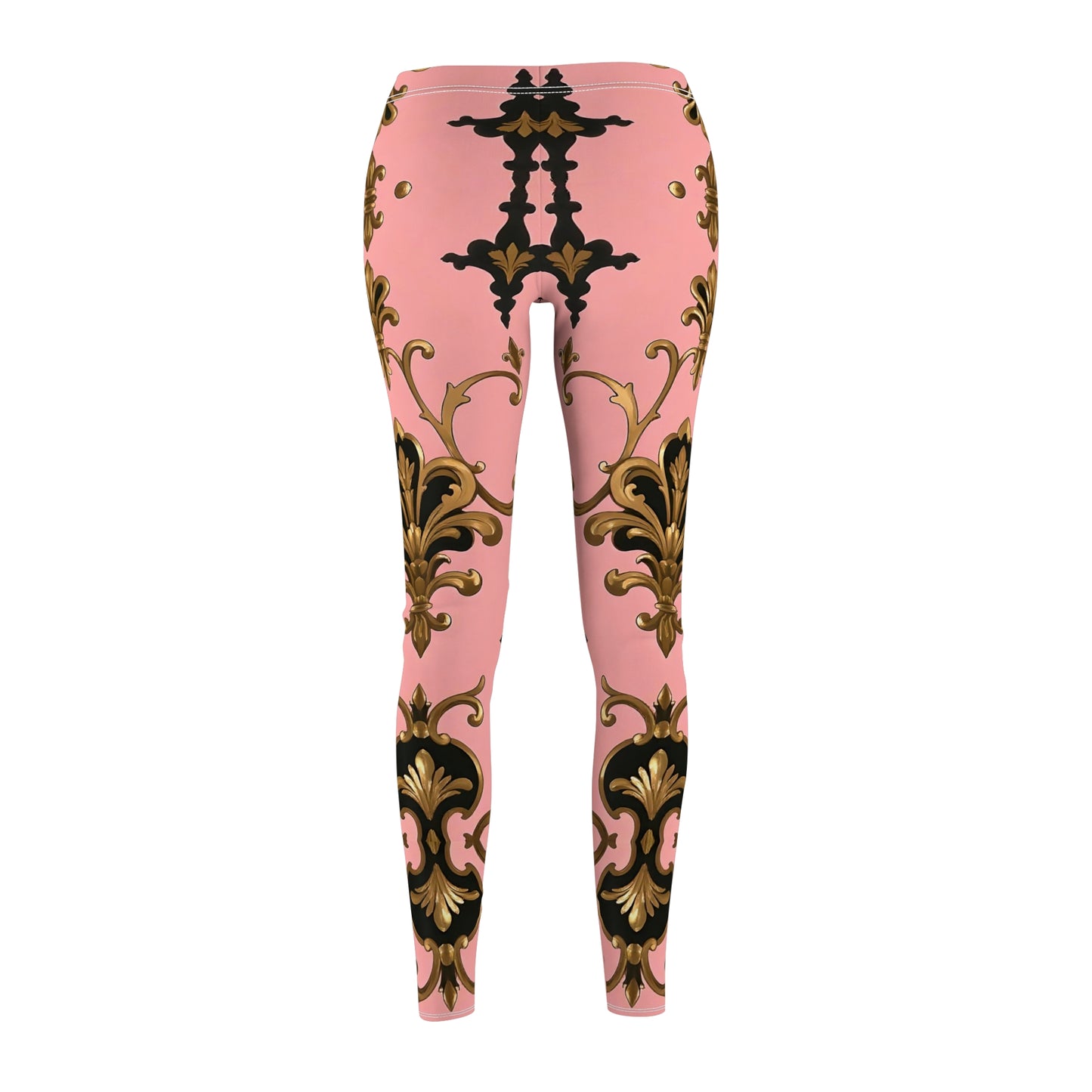 Chic Pink Patterned Casual Leggings, Stylish Workout Leggings, Fashion Leggings, Unique Gift for Her - Pink, Black & Gold Rococo