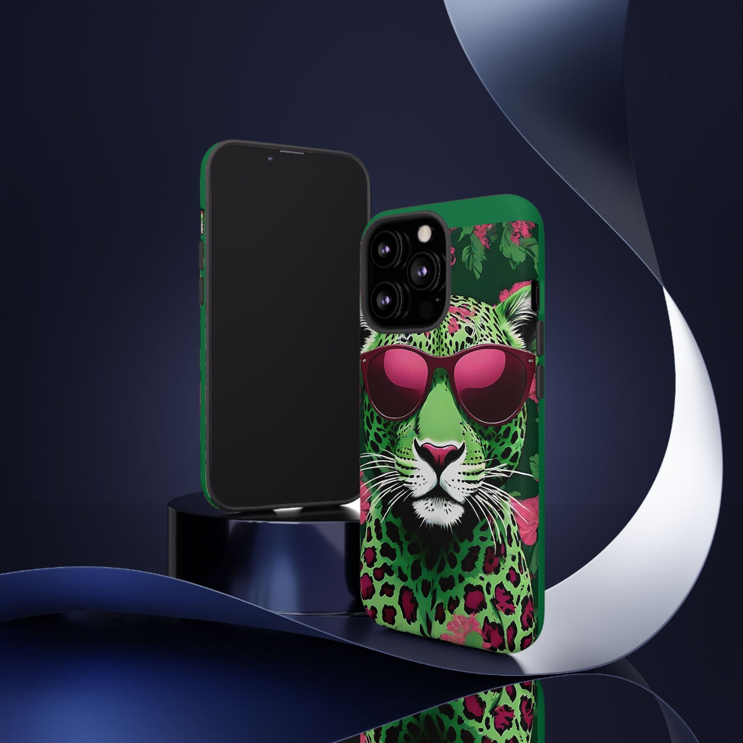 Phone Case - Lime Green & Burgundy Leopard In Sunglasses Design