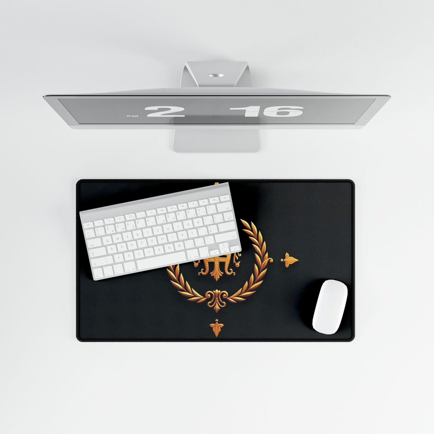 Elegant Golden Crest Desk Mat, Personalized Workspace Decor, Office Accessories, Gaming Mat, Home Office Gift - Gold Crest
