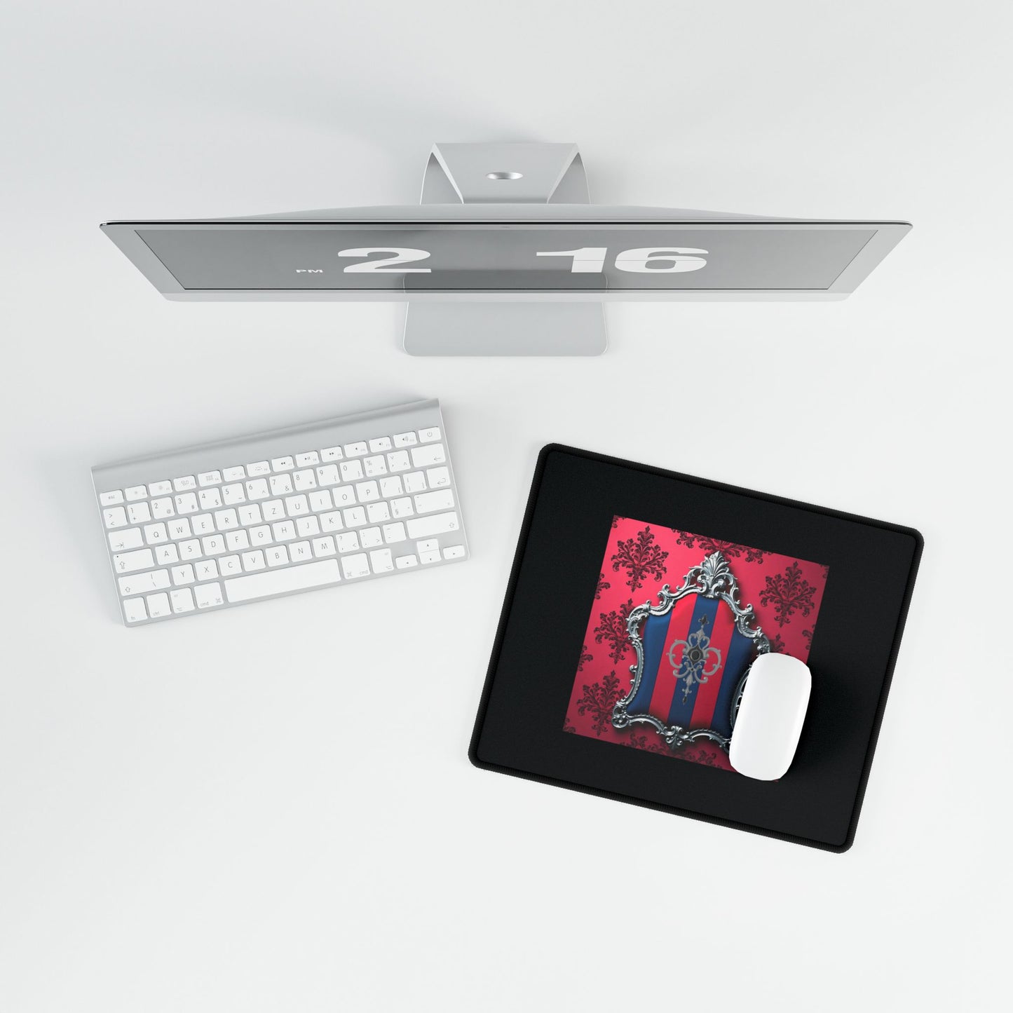 Elegant Desk Mats for Home Office, Stylish Desk Accessories, Gift for Her, Desk Decor, Functional Office Mat - Blue & Red Striped Silver Crest
