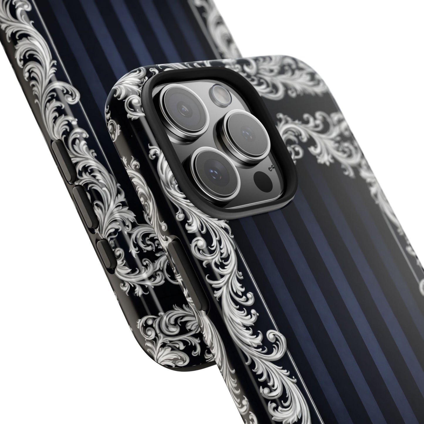 Navy Stripes & Baroque Tough Phone Case — Protective Decorative iPhone Case
