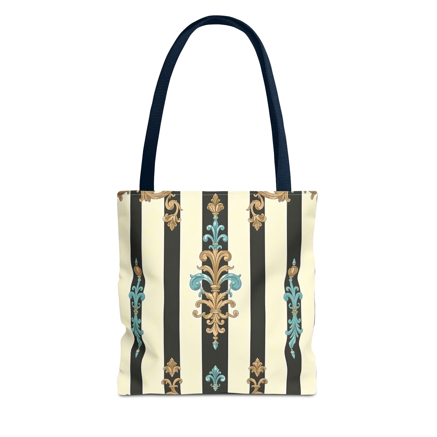 Elegant Stripe Pattern Tote Bag | Fashionable Reusable Shopping Tote, Eco-Friendly Gift Bag - Black Striped Turquoise & Black Rococo