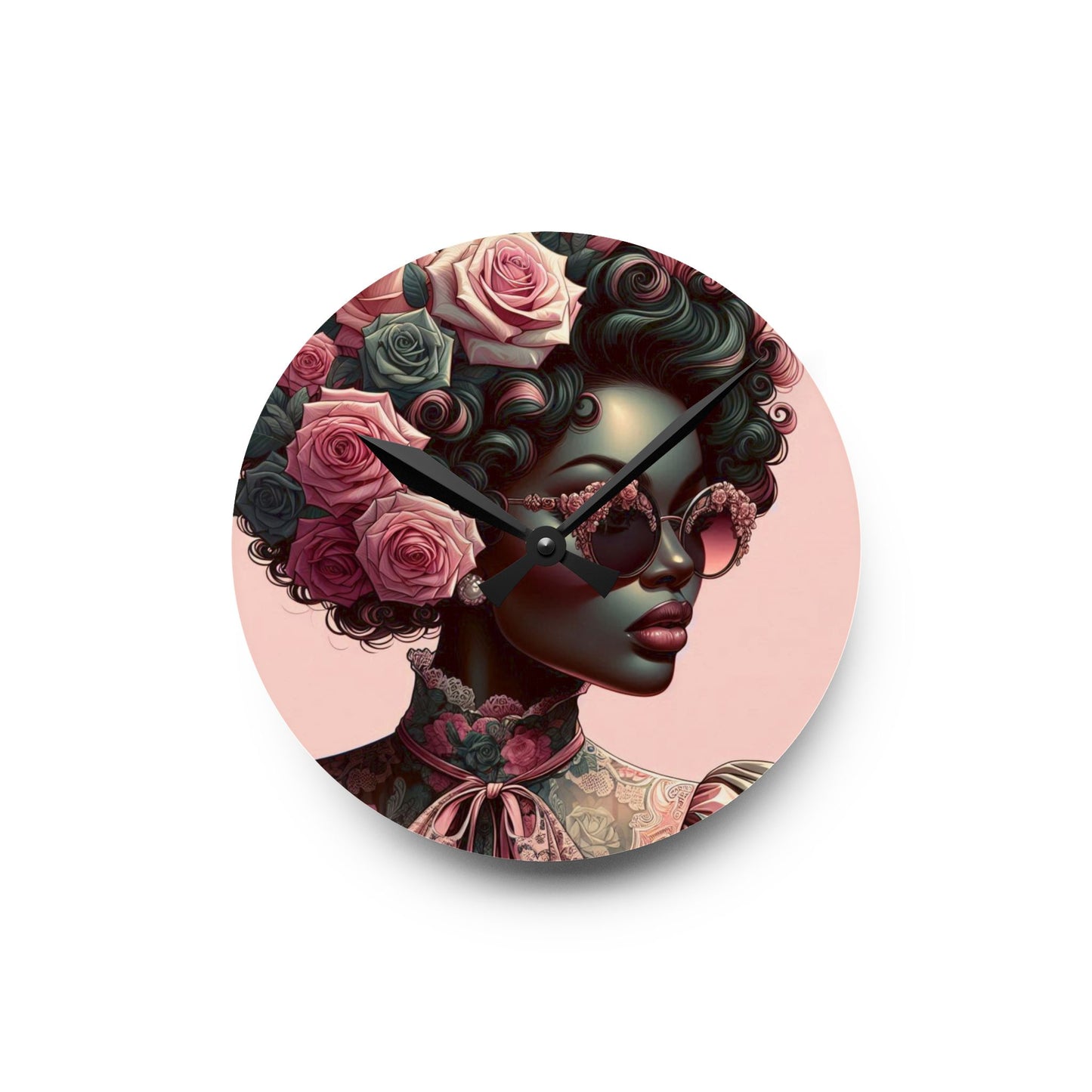 Chic Matte Teal Woman & Baroque Acrylic Wall Clock – Stylish Home Decor, Art Piece, Gift for Her, Boho Wall Art, Unique Gift Idea
