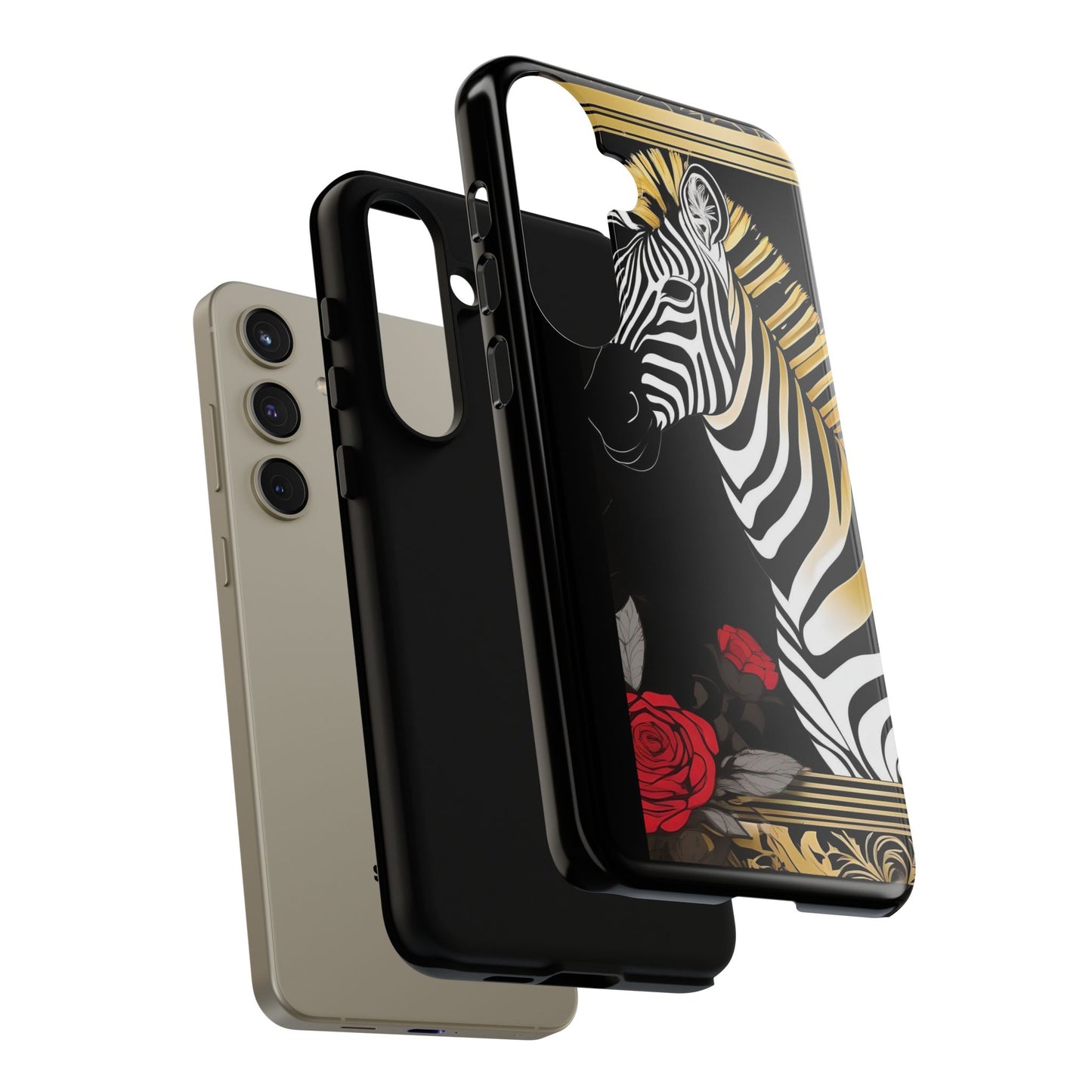 Phone Case - Elegant Zebra & Roses Design