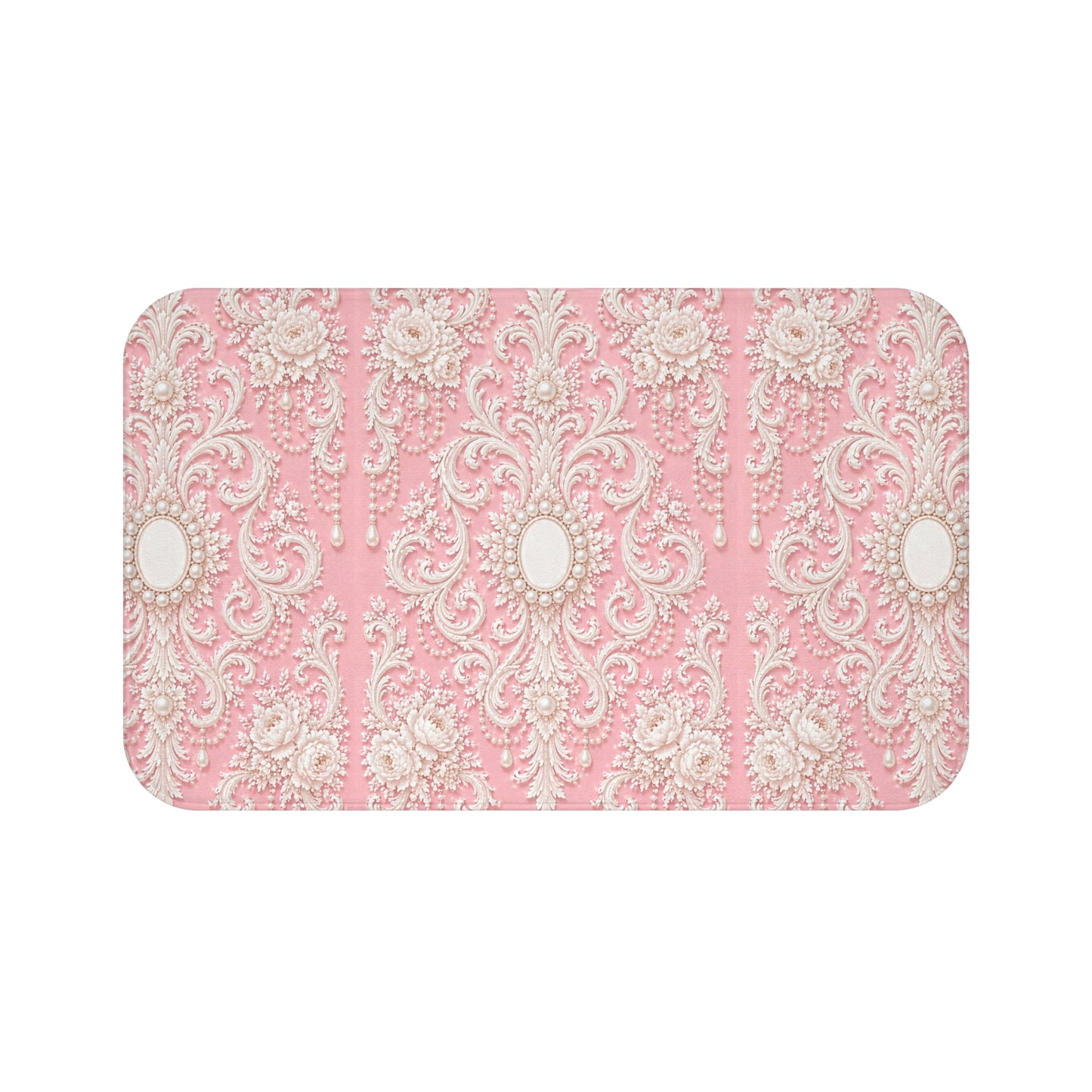 Pink Rococo Vintage Bath Mat — Elegant Floral Bathroom Rug