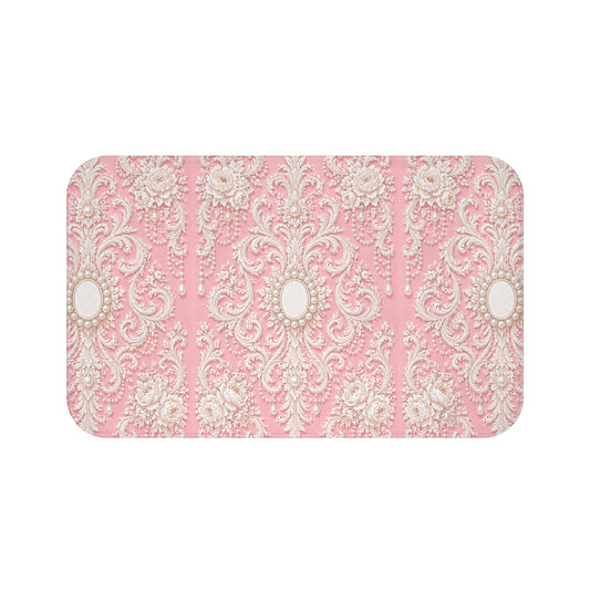 Pink Rococo Vintage Bath Mat — Elegant Floral Bathroom Rug