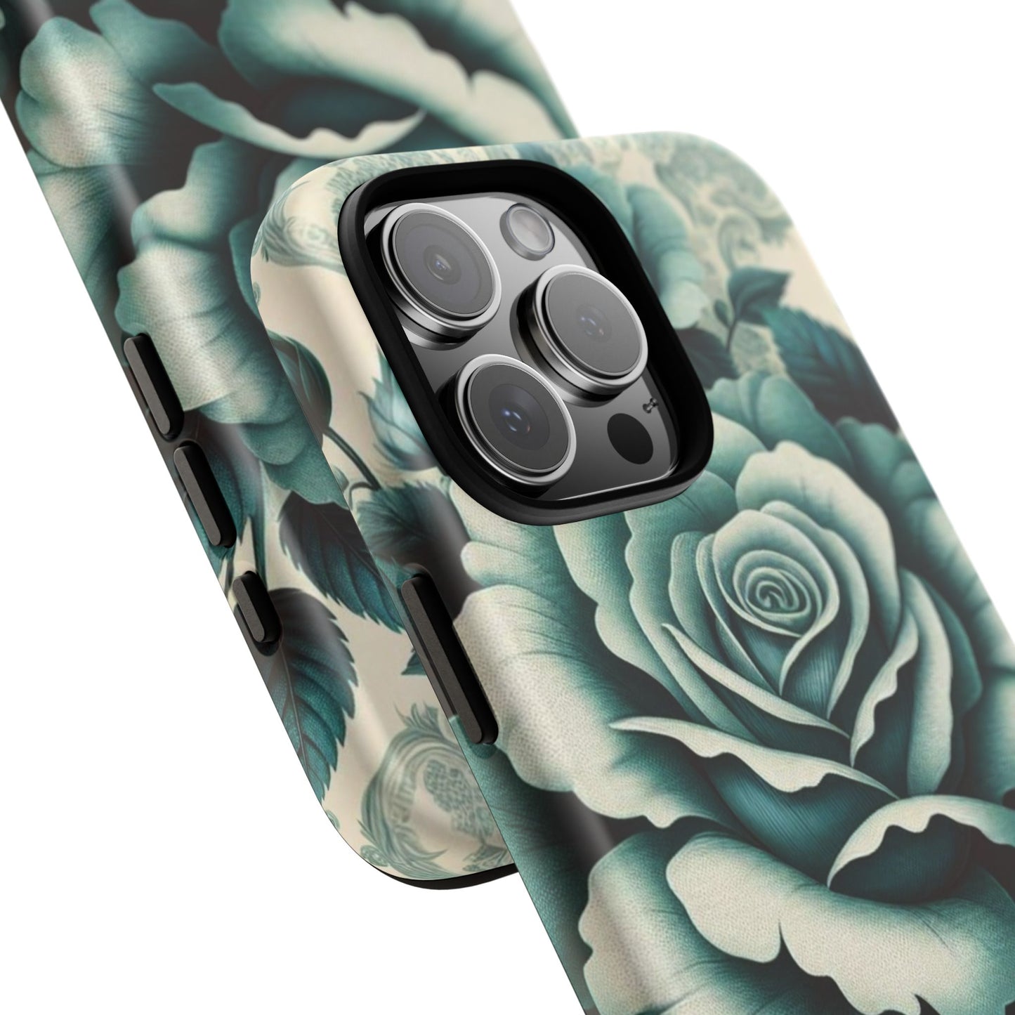 Elegant Floral Motif Phone Case - Tough Cases with Vintage Design - Teal Roses & Damask