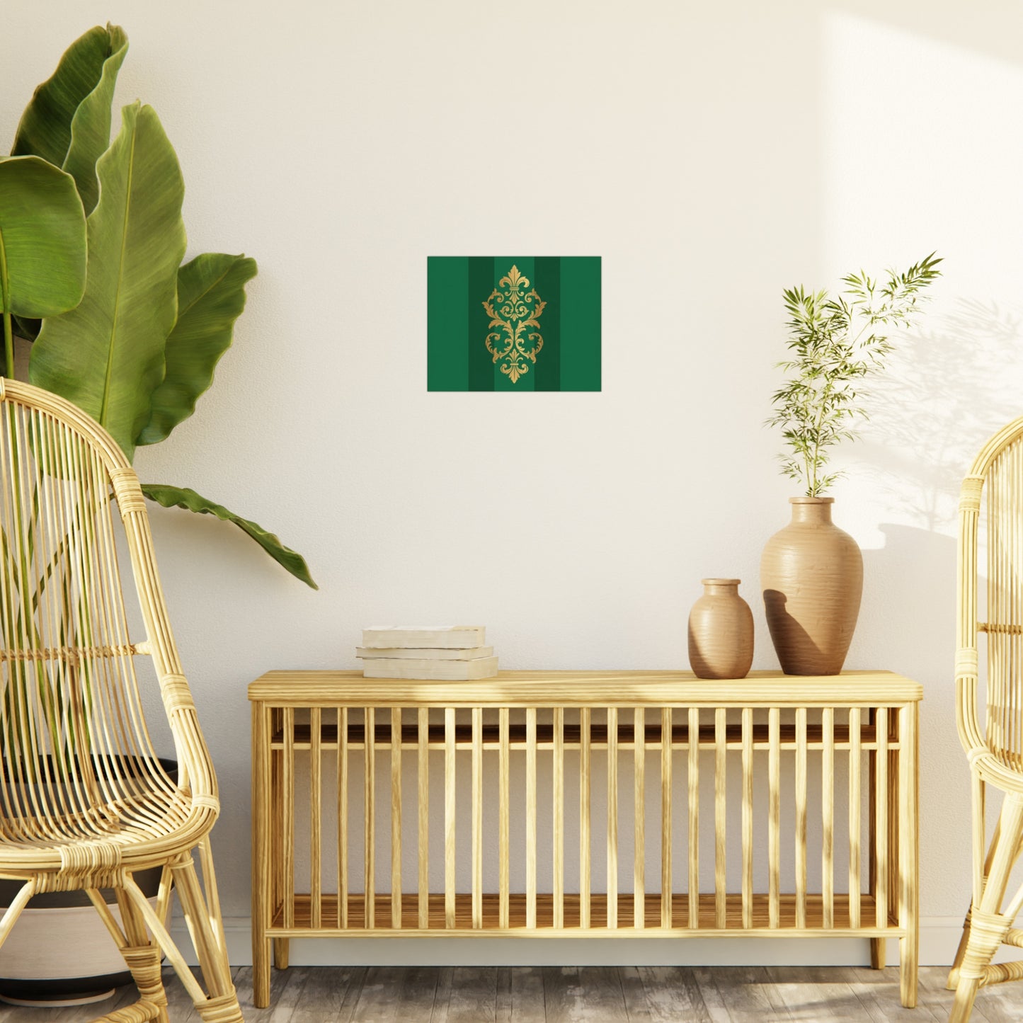 Gold Baroque Green Striped Foam Board Wall Art — Elegant Decorative Plaque