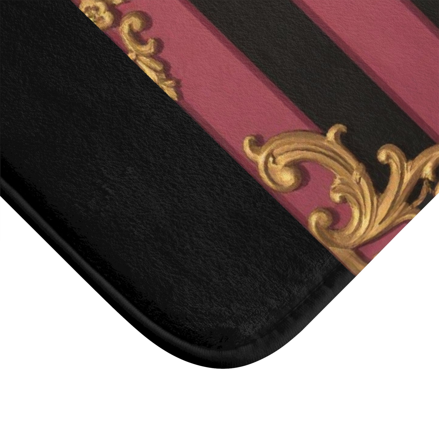 Elegant Black & Mauve Striped Gold Baroque Bath Mat, Luxurious Bathroom Decor, Home Spa Accessory, Fancy Gift for Housewarming