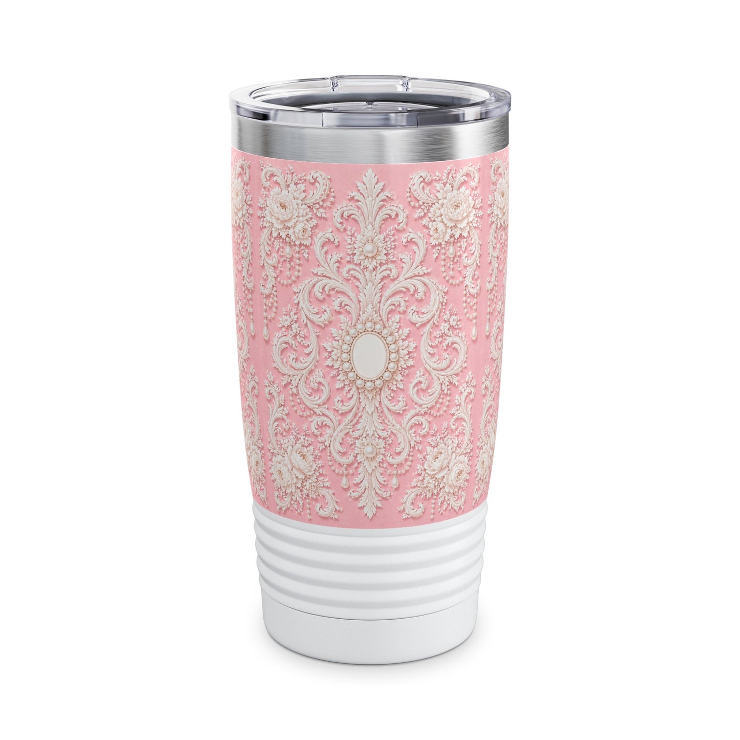 Pink Rococo 20oz Tumbler – Elegant Floral Insulated Travel Cup