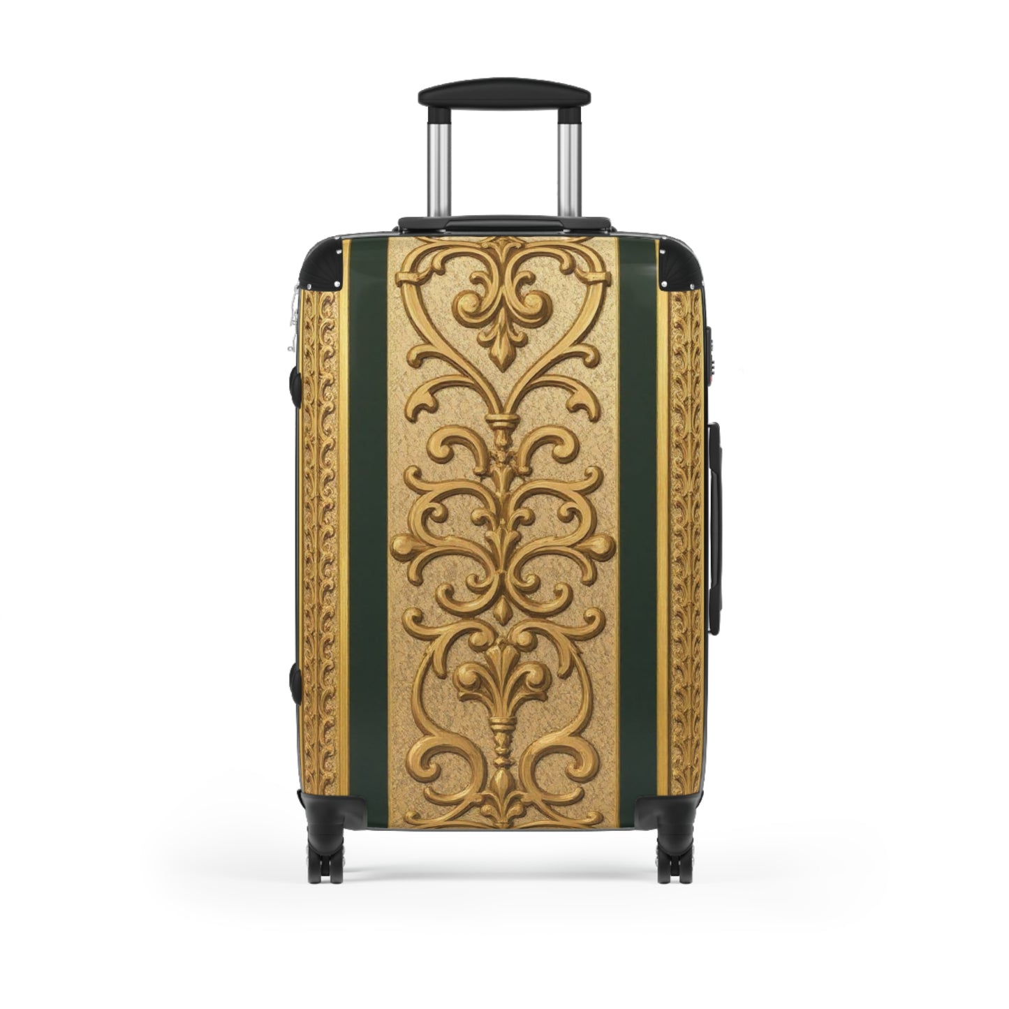 Elegant Teal Striped Gold Baroque Travel Suitcase - Vintage Style Luggage for Stylish Travelers, Durable Carry-On, Gift for Adventurers
