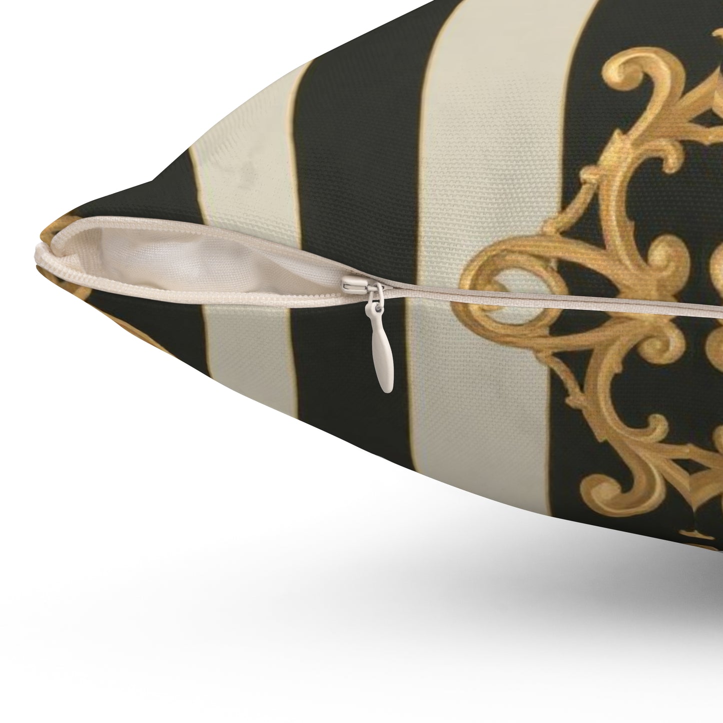 Elegant Black & Alabaster Striped Baroque Decorative Pillow, Modern Home Decor, Luxurious Cushion, Gifts for Housewarming, Living Room Accent