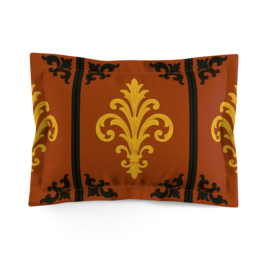 Dusk Terracotta Baroque Microfiber Pillow Sham — Gold Accent on Terracotta