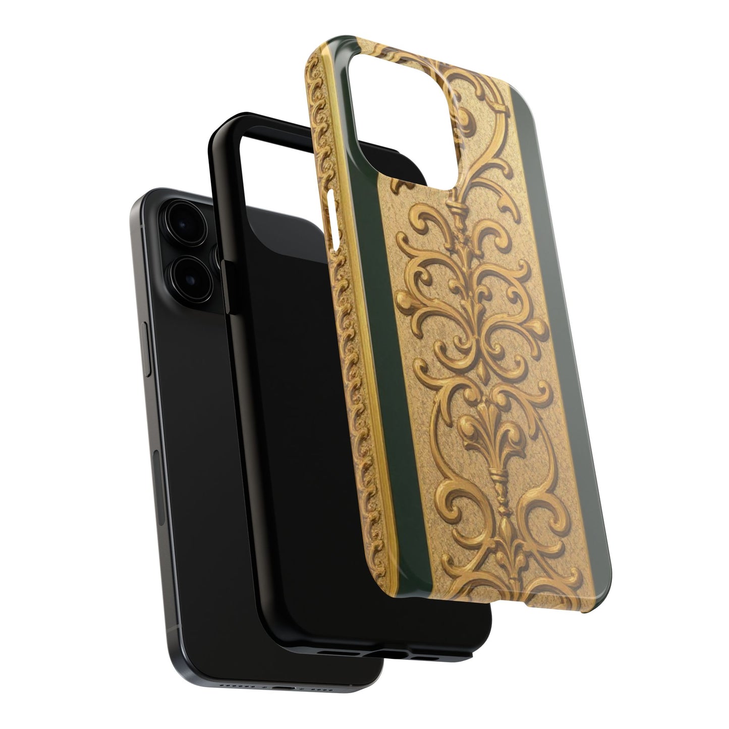Elegant Teal Striped Gold Baroque Vintage Phone Case, Durable Cell Phone Cover, Floral Phone Protection, Personalized Gift Idea