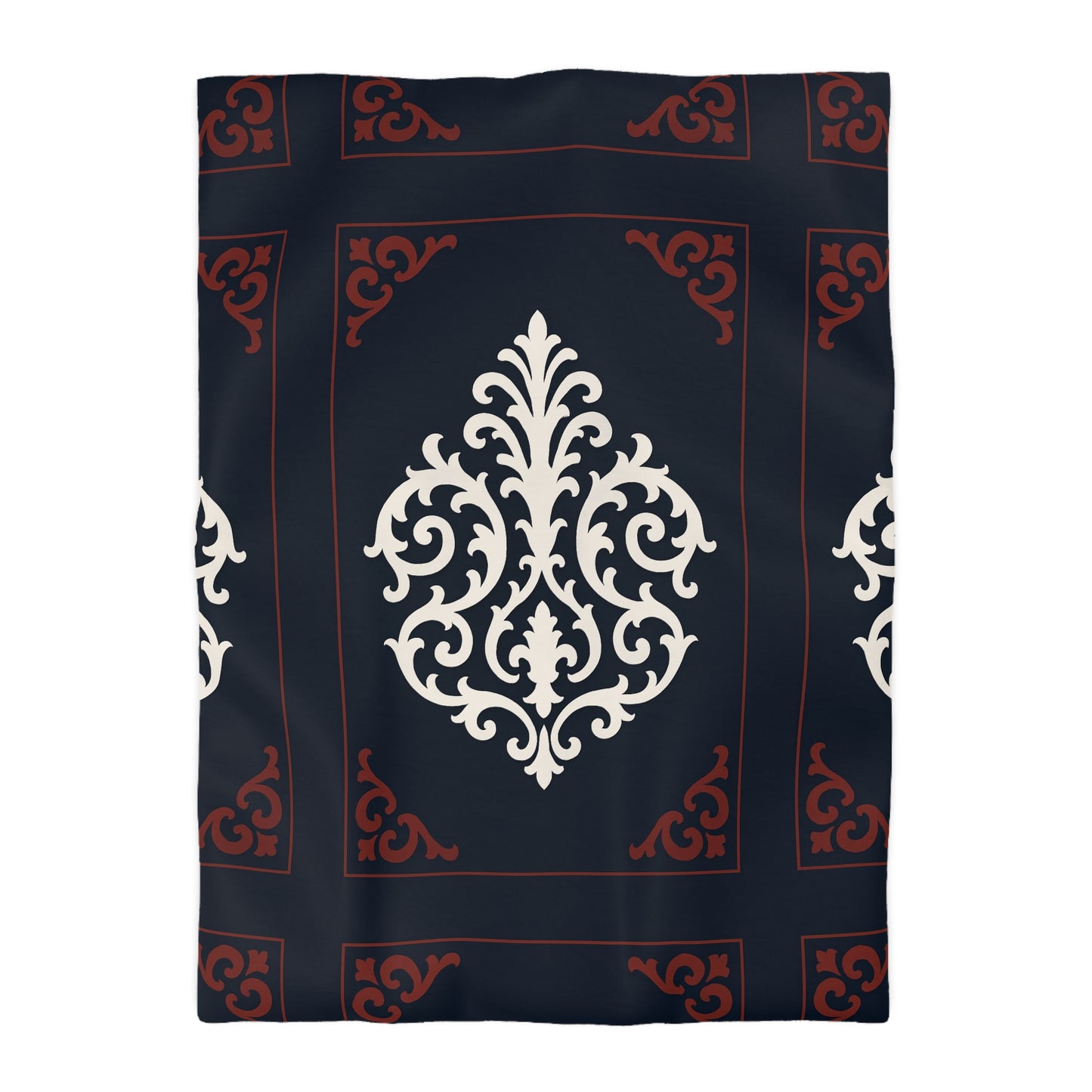 Dusk Blue-Maroon & White Baroque Microfiber Duvet Cover — Dusk Blue & White Decorative Bedding