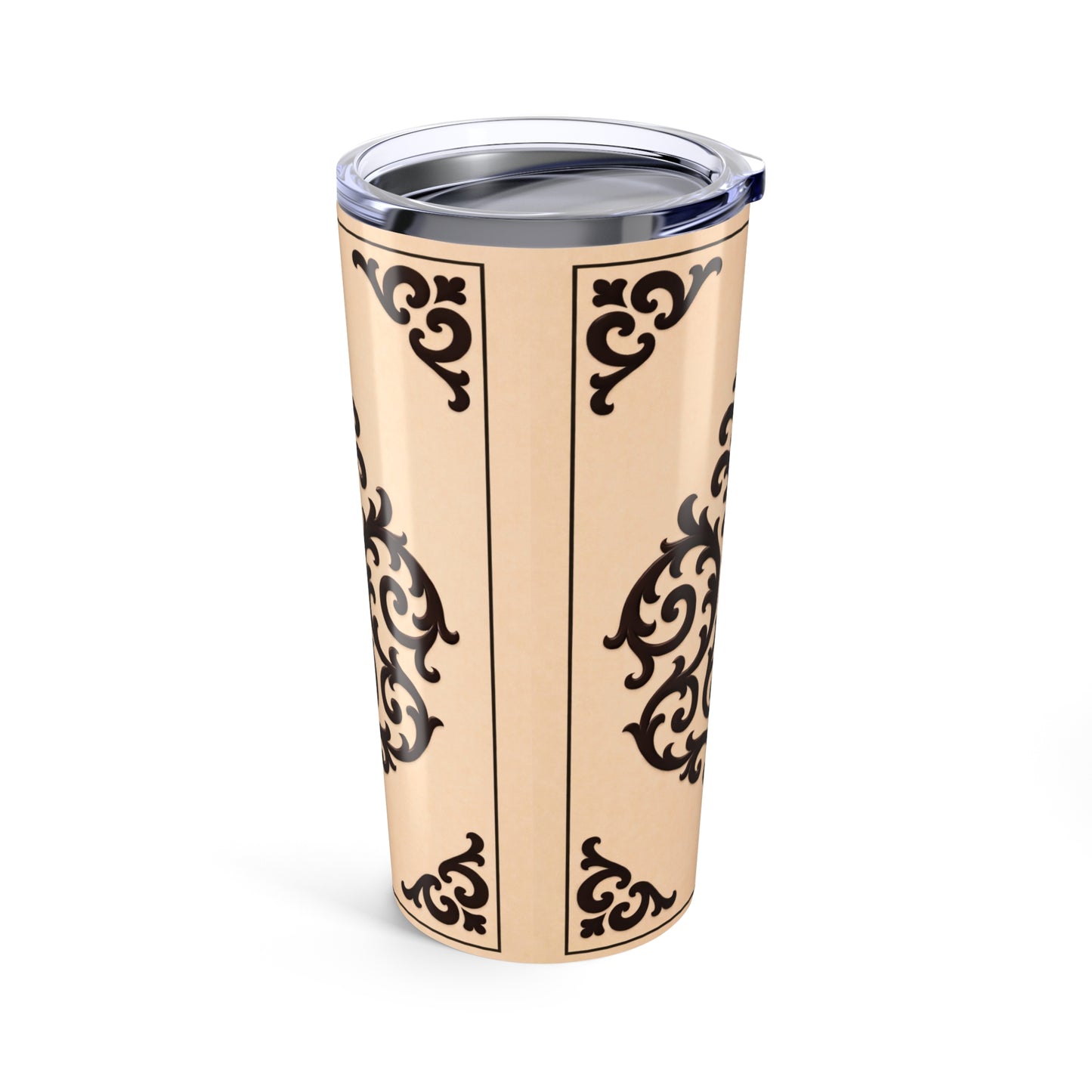 Almond-Beige & Brown Baroque 20oz Tumbler with Elegant Brown Baroque Pattern – Insulated Travel Cup