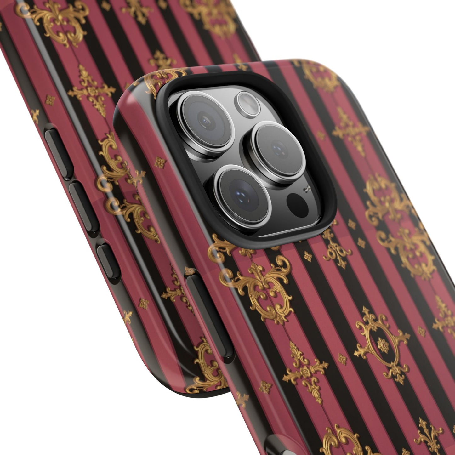Elegant Black & Mauve Striped Gold Baroque Phone Case, Tough Phone Cases, Stylish Protective Cover, Unique Gift, Luxe Phone Accessories