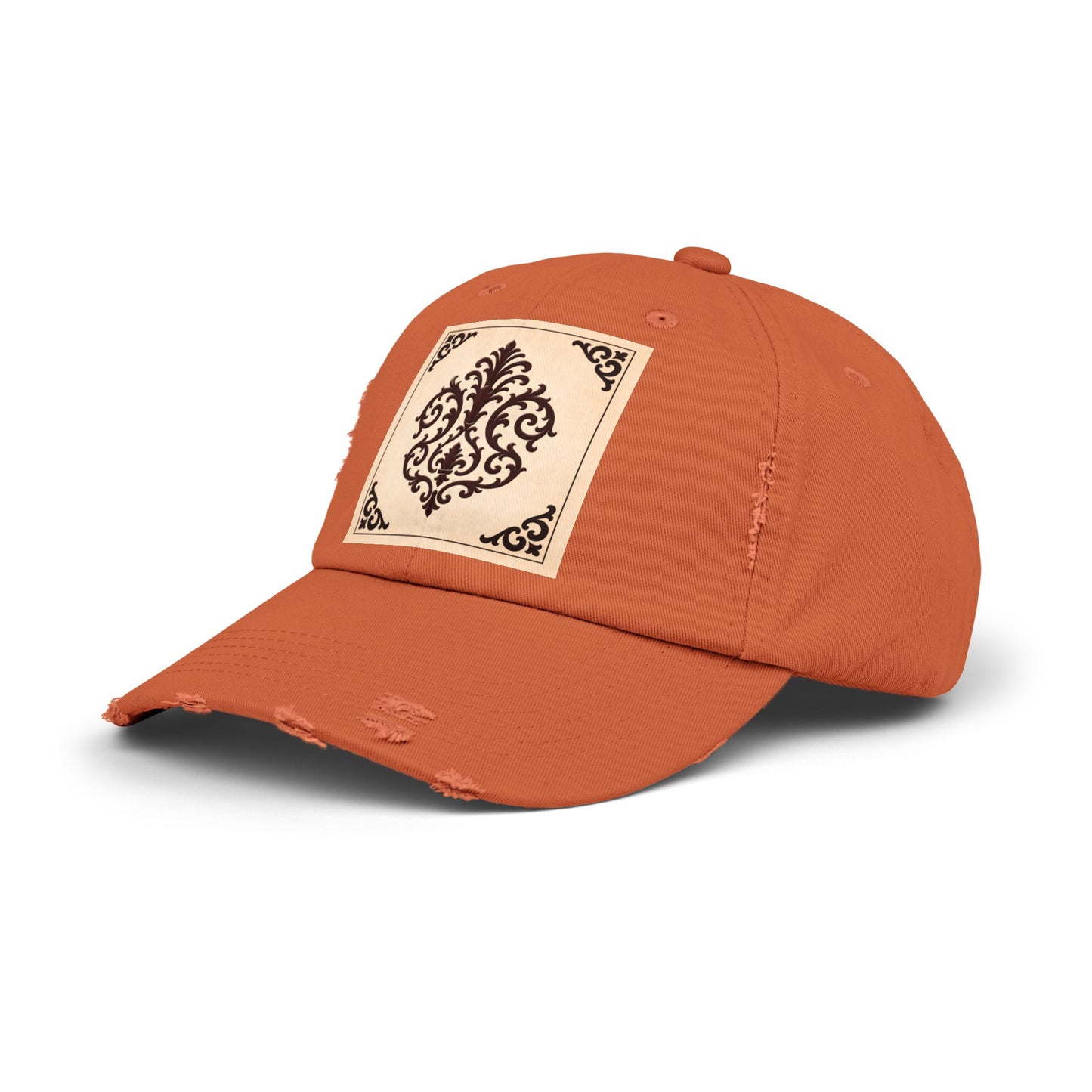 Almond-Beige & Brown Baroque Distressed Cap with Vintage Baroque Patch
