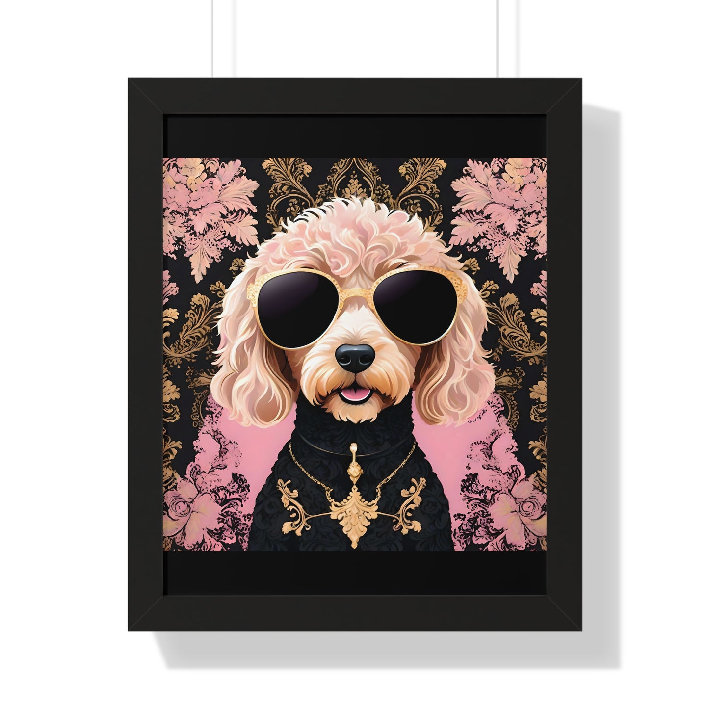 Vertical Poster - Golden Doodle in Damask and Shades - Wall Art - Kid Friendly