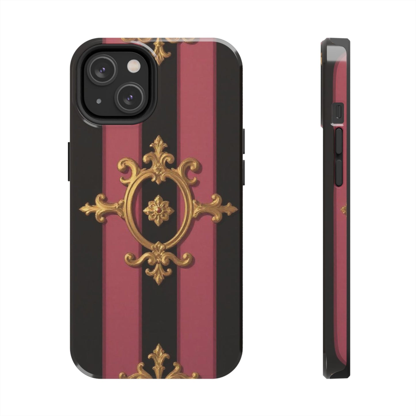 Elegant Black & Mauve Striped Gold Baroque Tough Phone Cases, Luxe Phone Covers, Fashionable Mobile Cases, Gift for Her, Holiday Phone Accessories