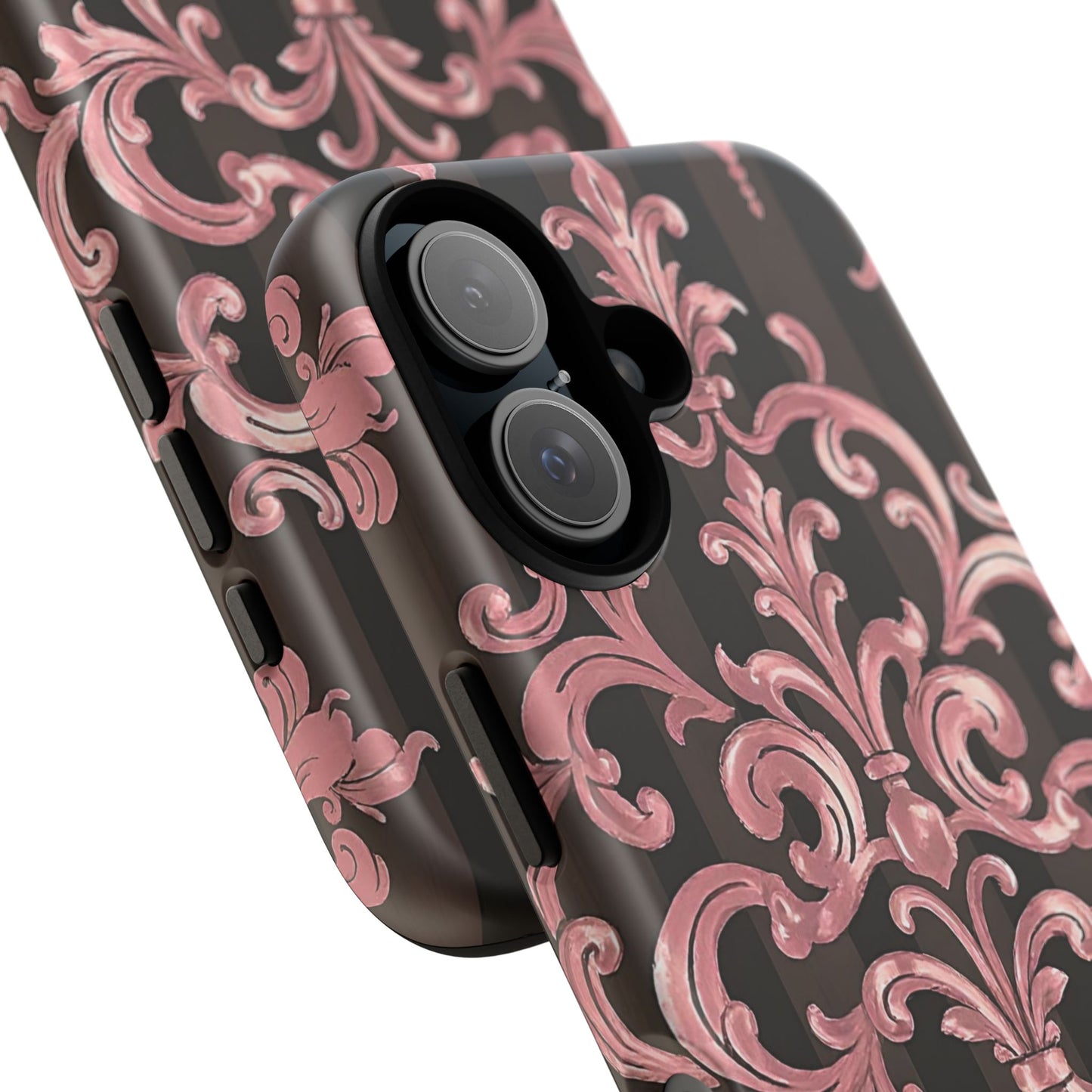 Elegant Floral Motif Phone Case - Tough Cases with Vintage Design - Brown Striped Mauve Damask