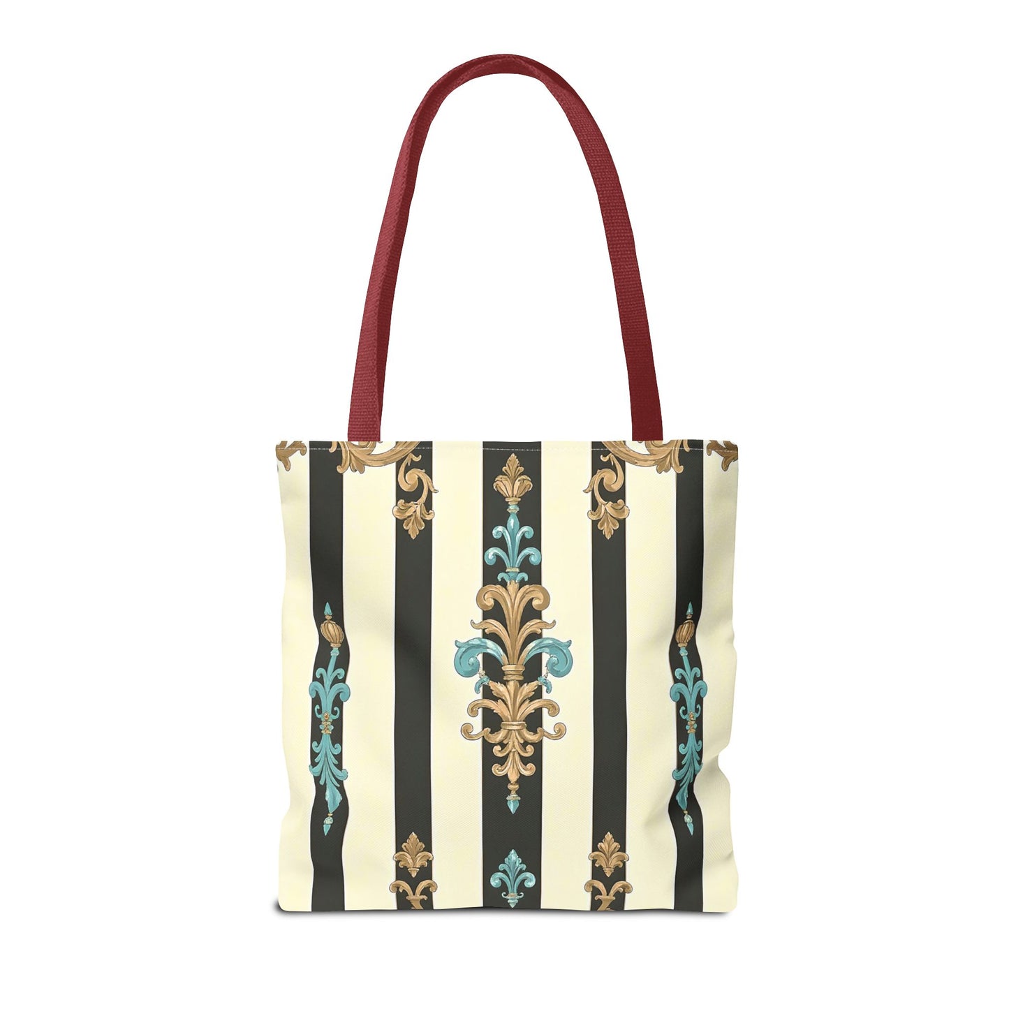 Elegant Stripe Pattern Tote Bag | Fashionable Reusable Shopping Tote, Eco-Friendly Gift Bag - Black Striped Turquoise & Black Rococo