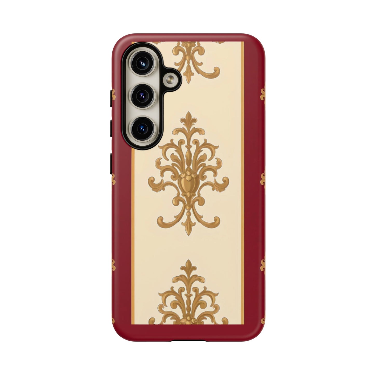 Elegant Floral Motif Phone Case - Tough Cases with Vintage Design - Dusk Red Striped Gold Damask