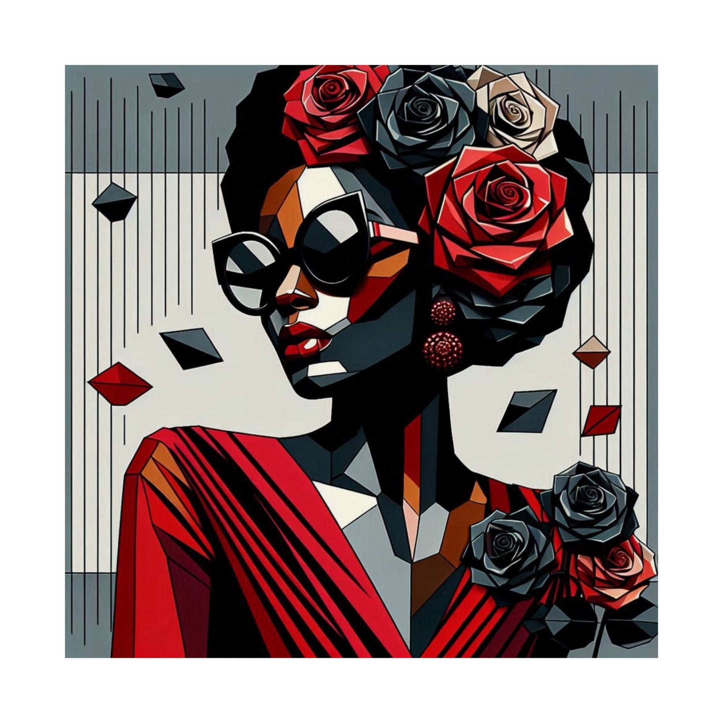 Floral Afro Art Poster - Elegant Matte Vertical Wall Decor - Lady In Red