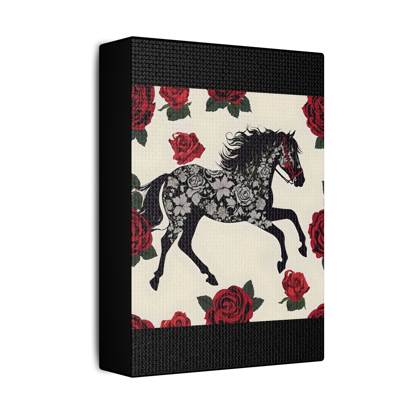 Art Print Canvas, Wall Decor, Satin Stretched Canvas, Equestrian Art, Office Decor, Home Decor - Horse & Roses