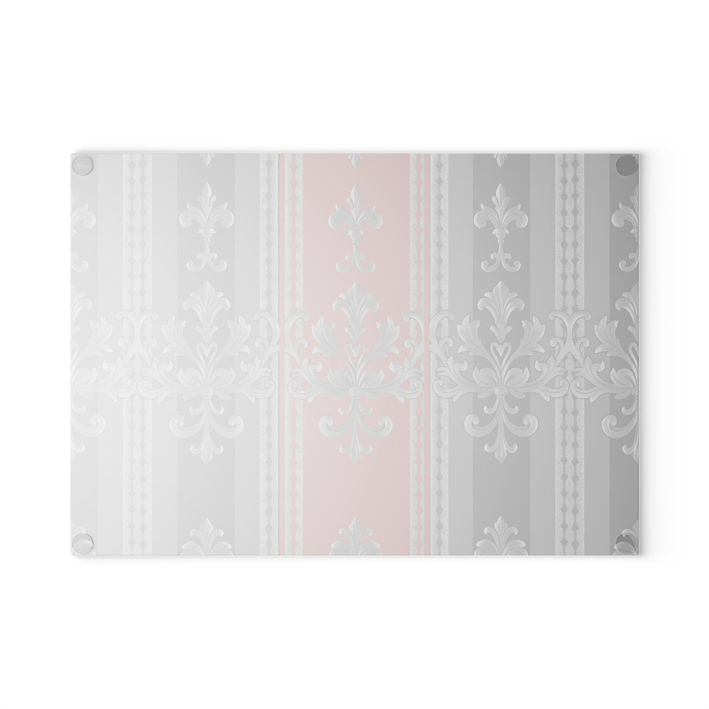 Glass Cutting Board - Gray & Mauve Striped Baroque