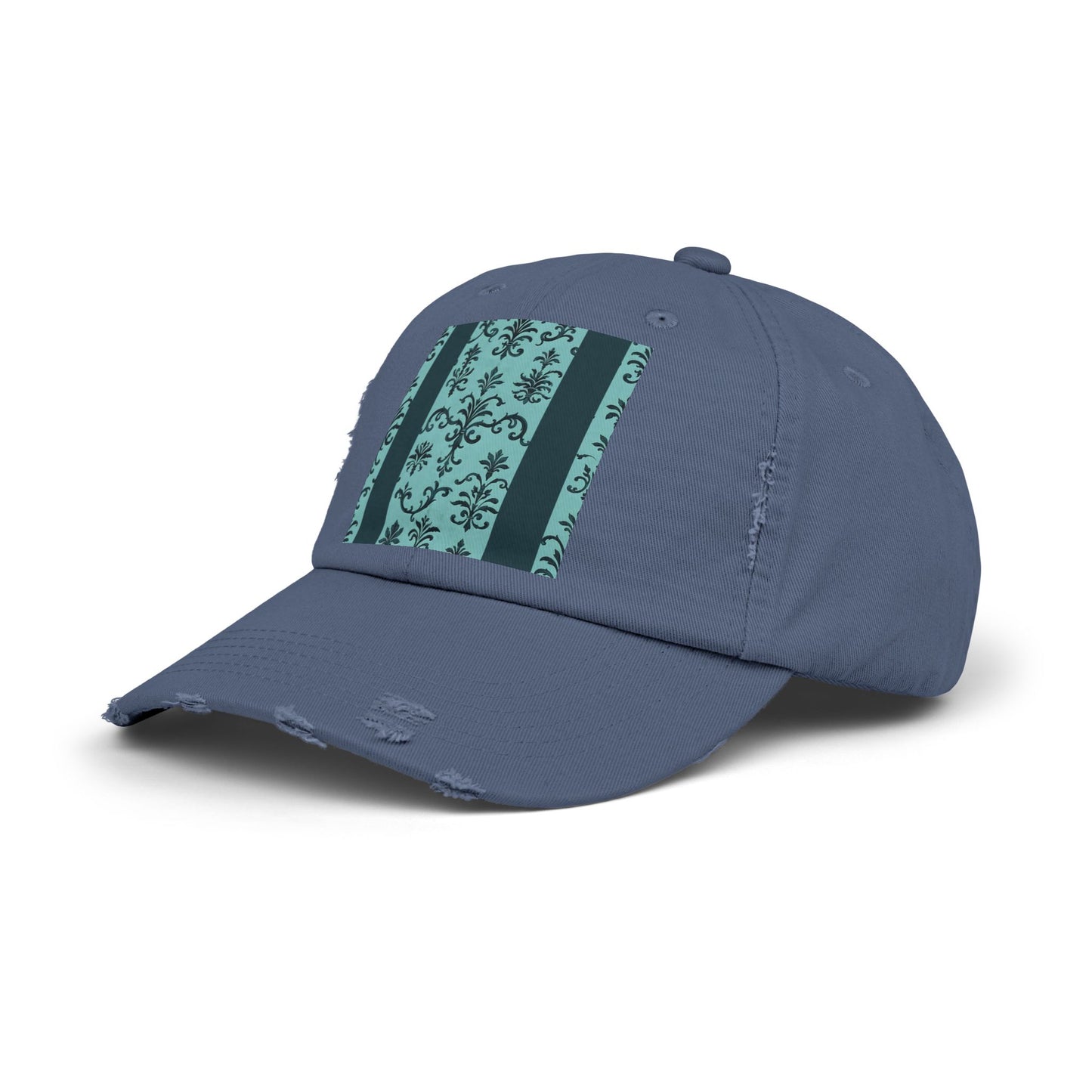 Vintage-Inspired Distressed Cap, Cool Baseball Hat, Casual Headwear, Summer Accessory, Gift for Him Her - Teal Striped Rococo