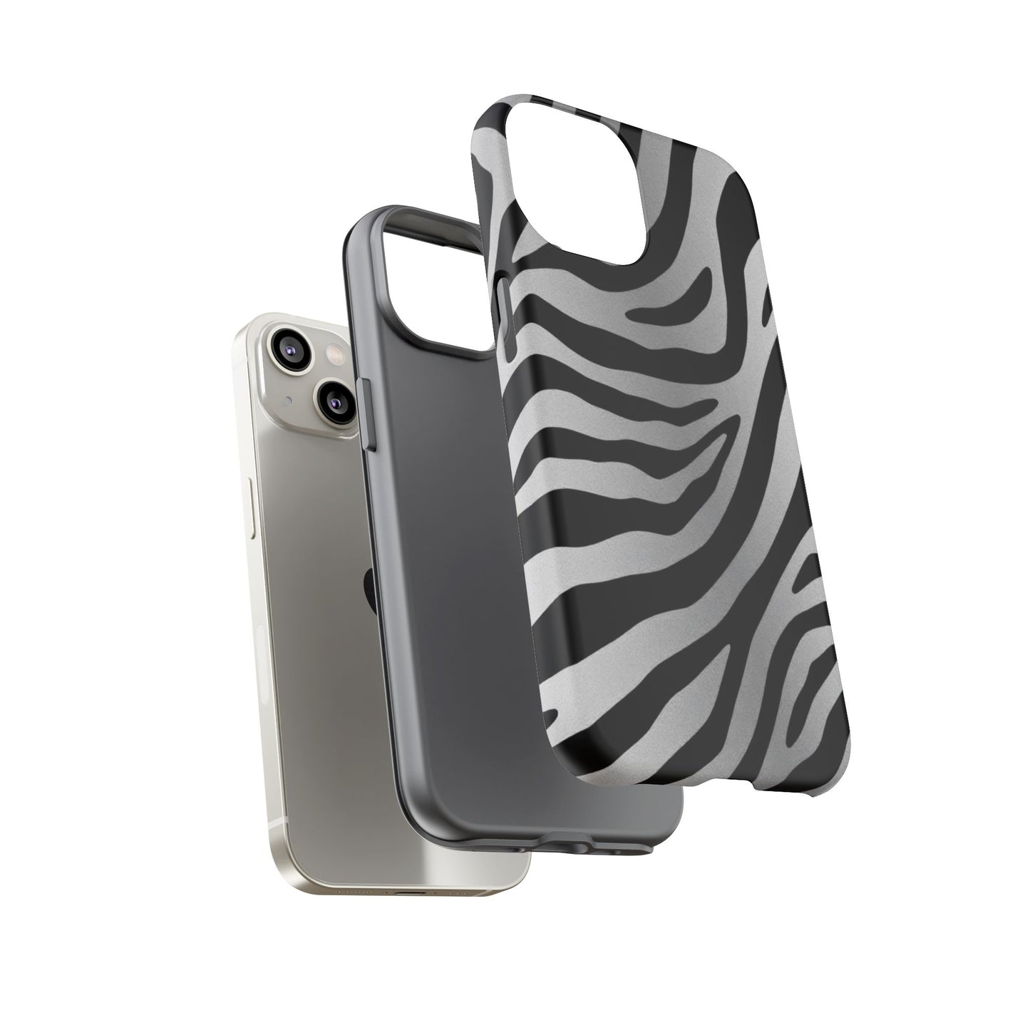 Zebra Print Tough Phone Case - Silver