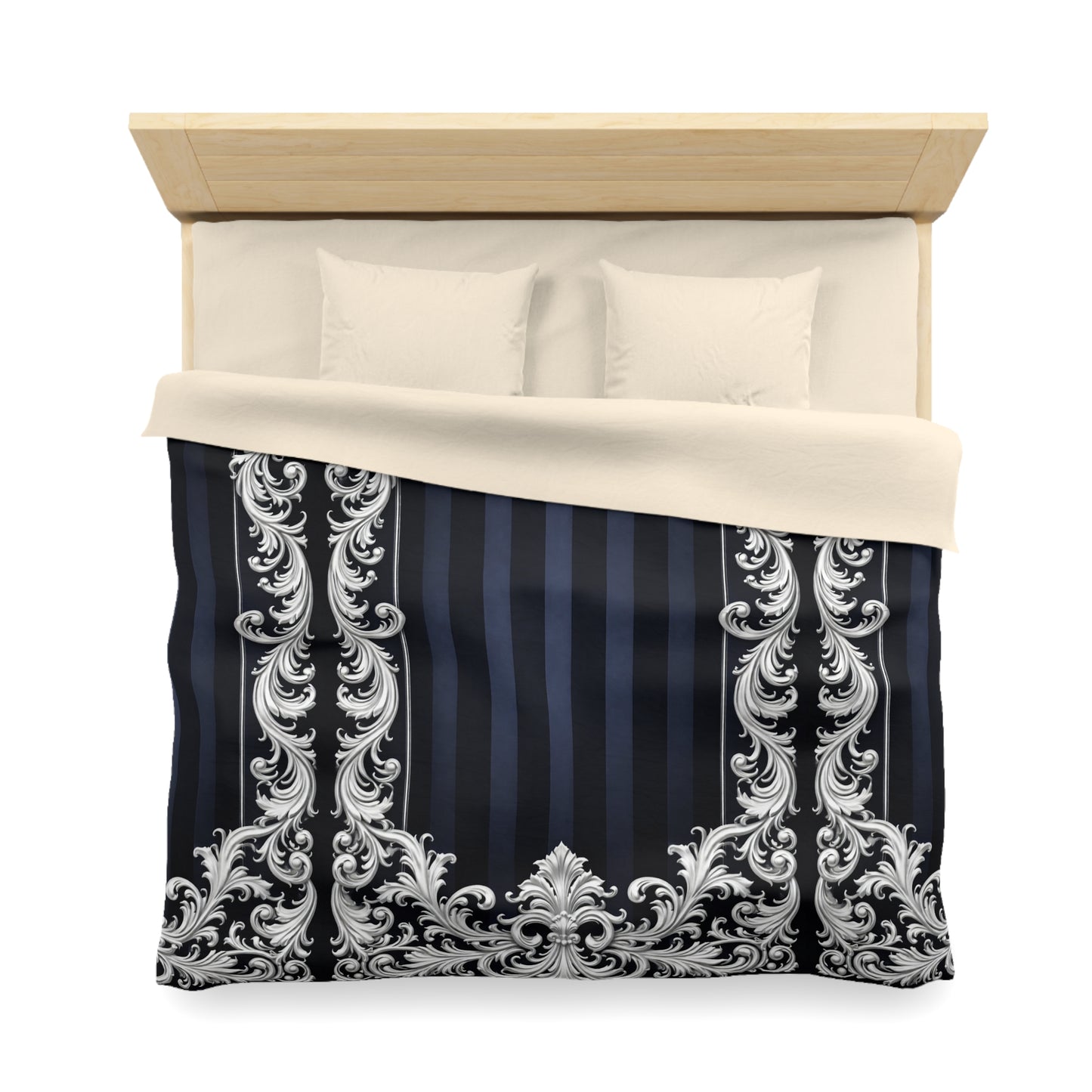 Navy Stripes & Baroque Microfiber Duvet Cover