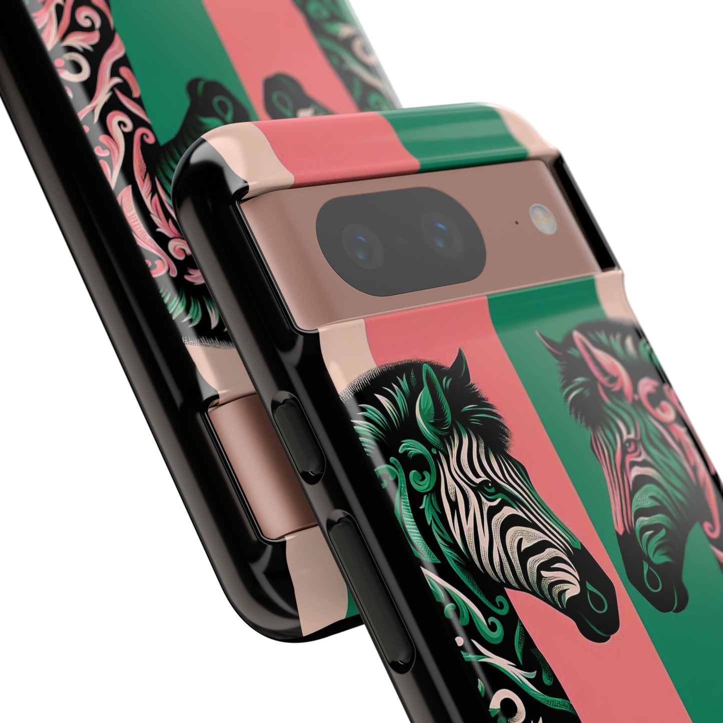 Phone Case - Elegant Pink & Green Zebra Damask Design