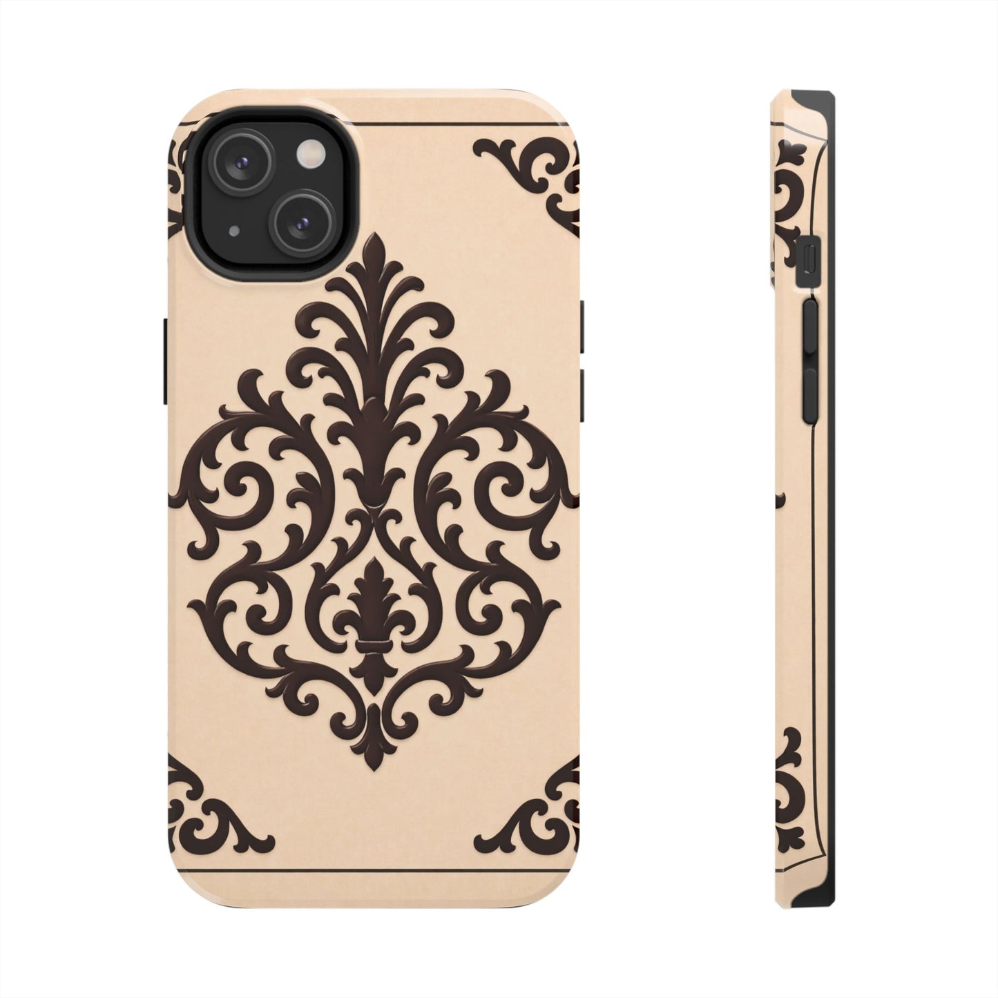 Almond-Beige & Brown Baroque Tough Phone Case — Elegant Beige & Brown Protective Cover