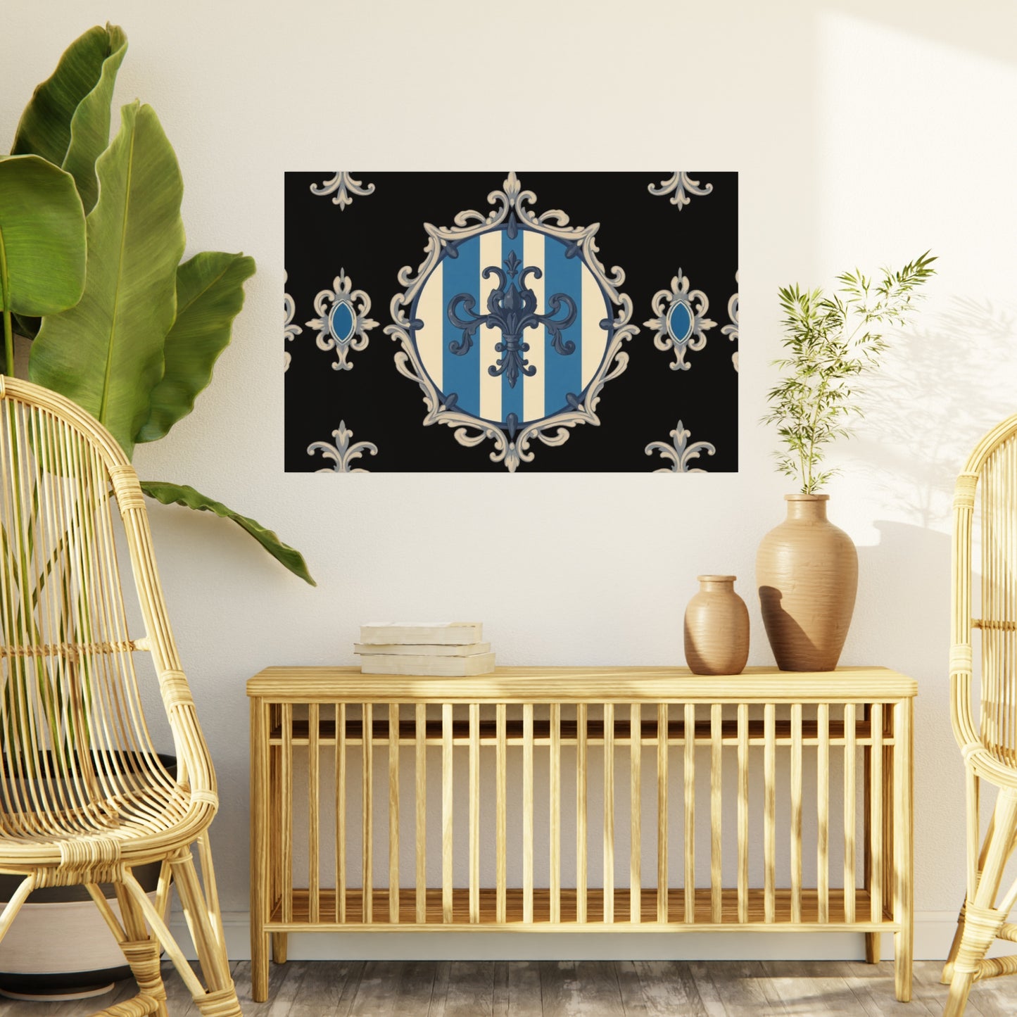 Elegant Blue & Alabaster Striped Baroque Decorative Foam Board Art, Home Decor Wall Display, Unique Gift for Housewarming, Event Decorations