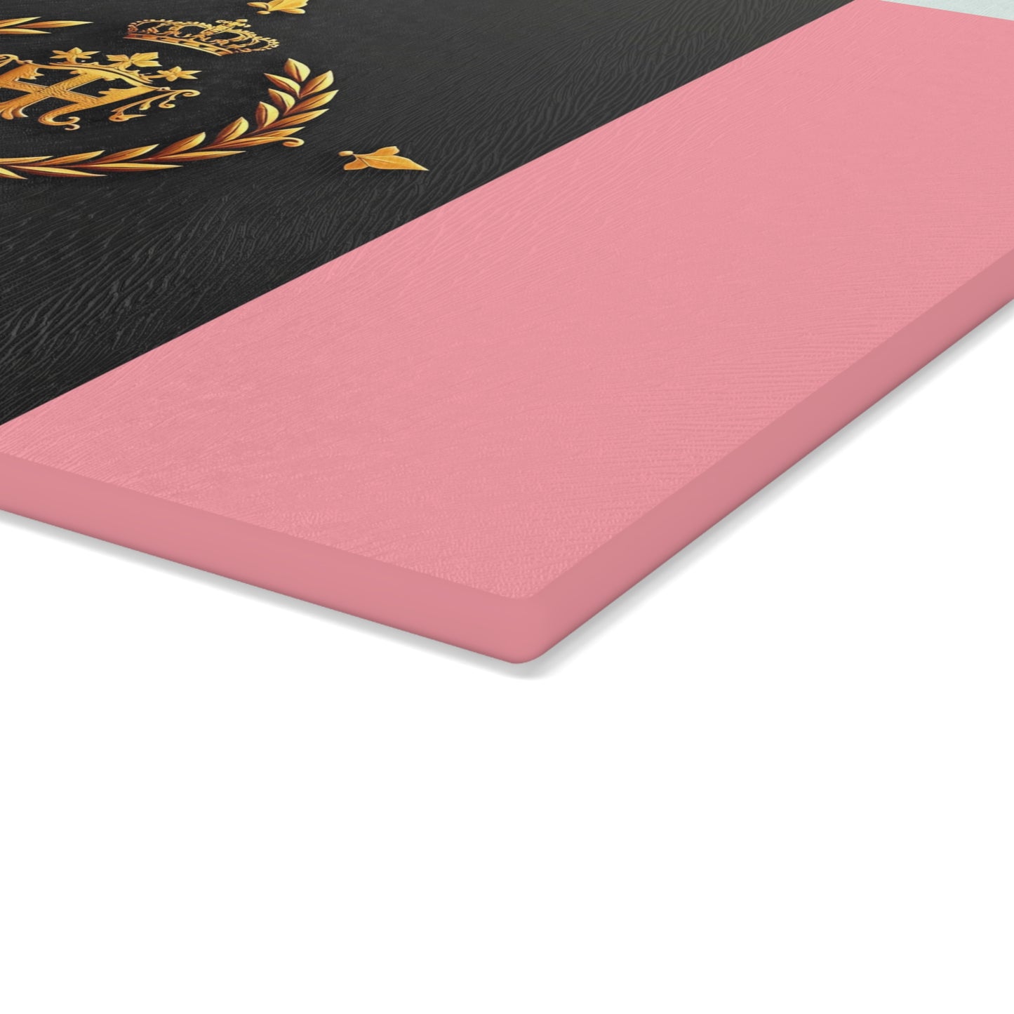 Elegant Monogrammed Glass Cutting Board | Modern Kitchen Decor, Unique Wedding Gift, Housewarming Present - Pink Striped Gold Crest