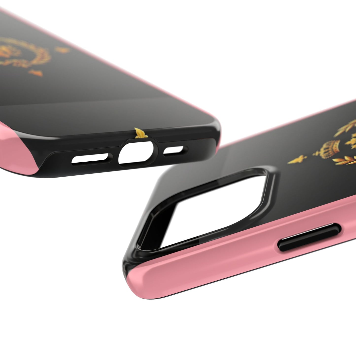 Tough Phone Case with Regal Design - Elegant Phone Protection, Gift for Him/Her, Royalty Inspired - Pink Striped Gold Crest