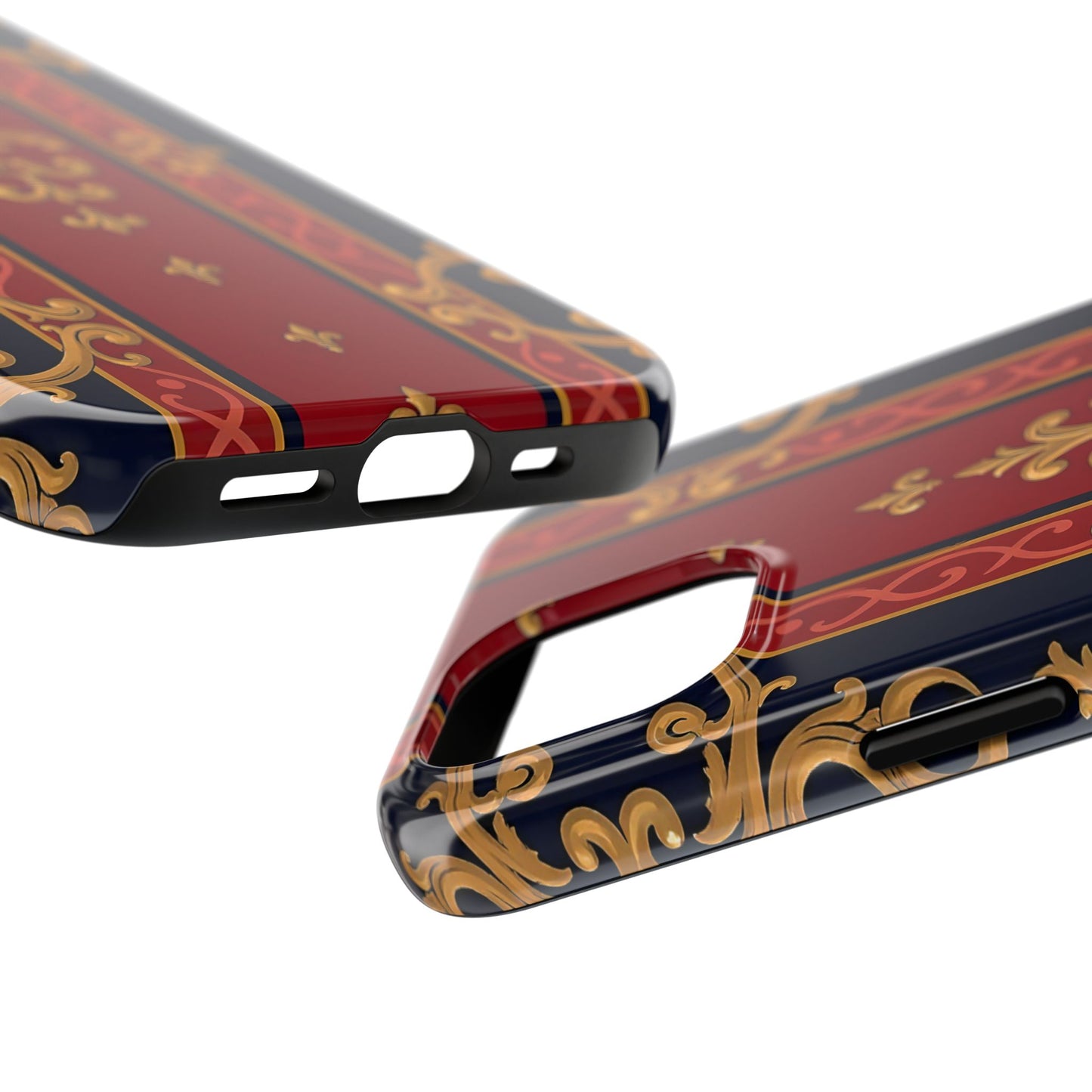 Elegant Vintage Phone Cases, Tough Phone Cover, Stylish Cell Phone Accessories, Durable Phone Protection - Midnight Blue & Dusk Red Gold Baroque