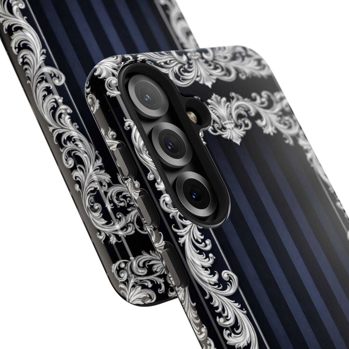 Navy Stripes & Baroque Tough Phone Case — Protective Decorative iPhone Case