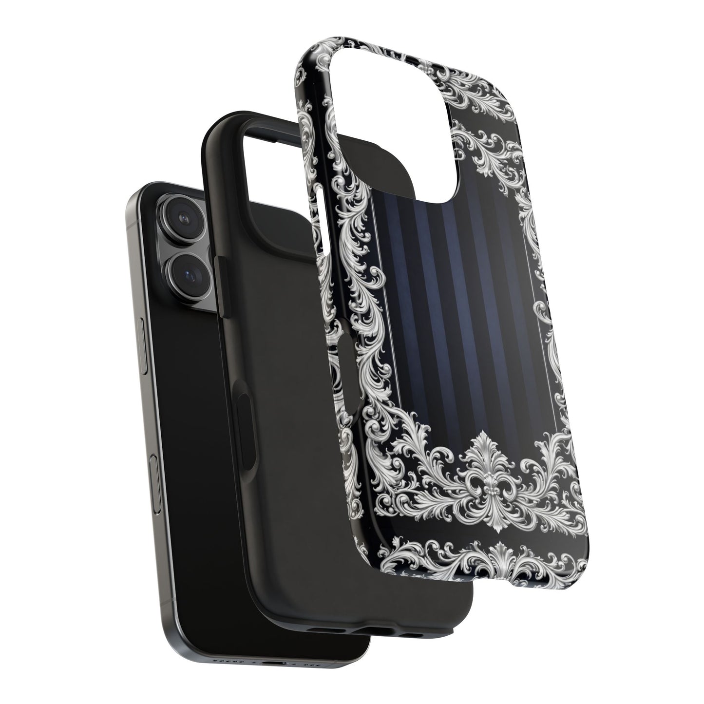 Navy Stripes & Baroque Tough Phone Case — Protective Decorative iPhone Case