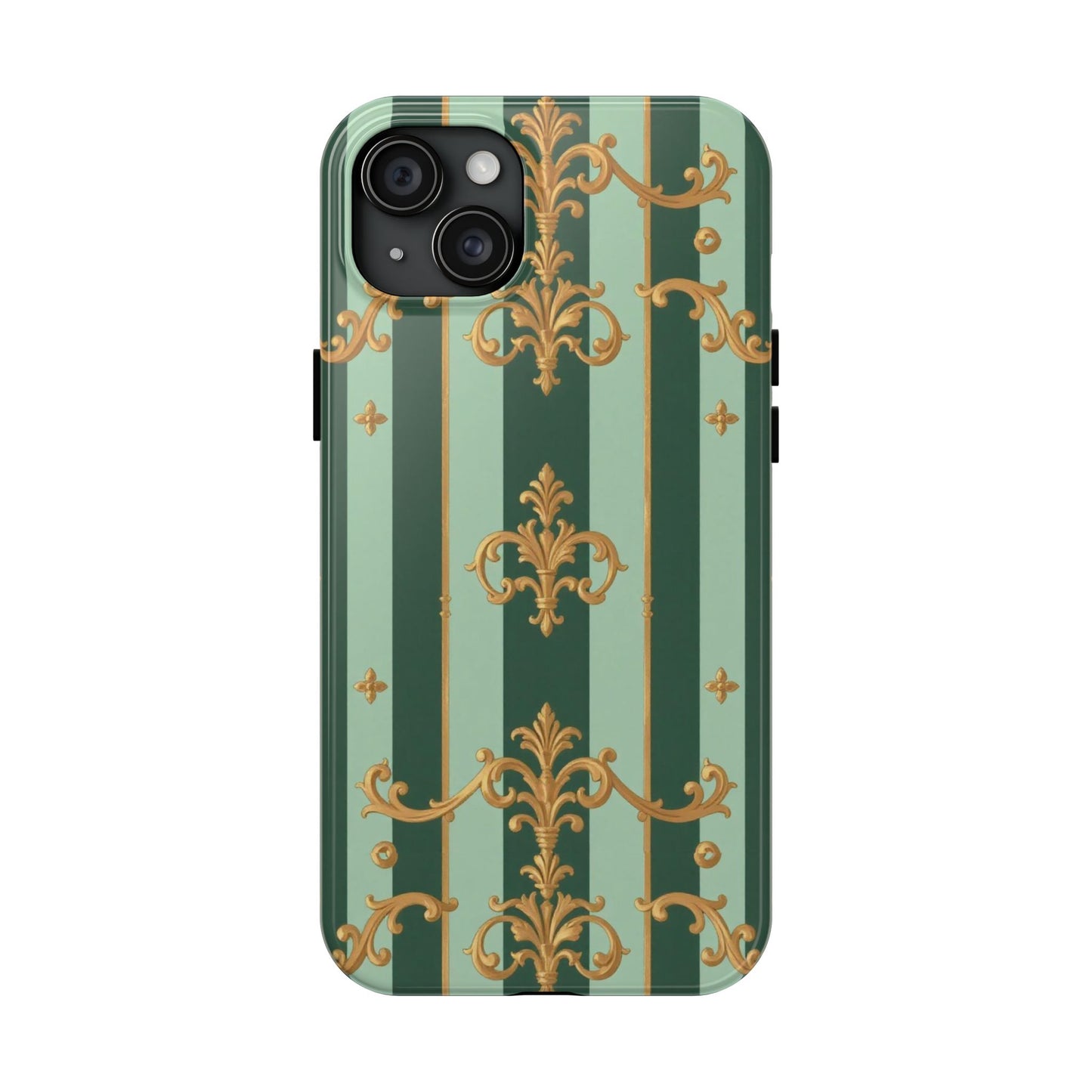 Elegant Floral Tough Phone Cases | Stylish Phone Protection, Gift for Her, Trendy Accessory, Unique Decor - Mint Green & Teal Striped Gold Baroque