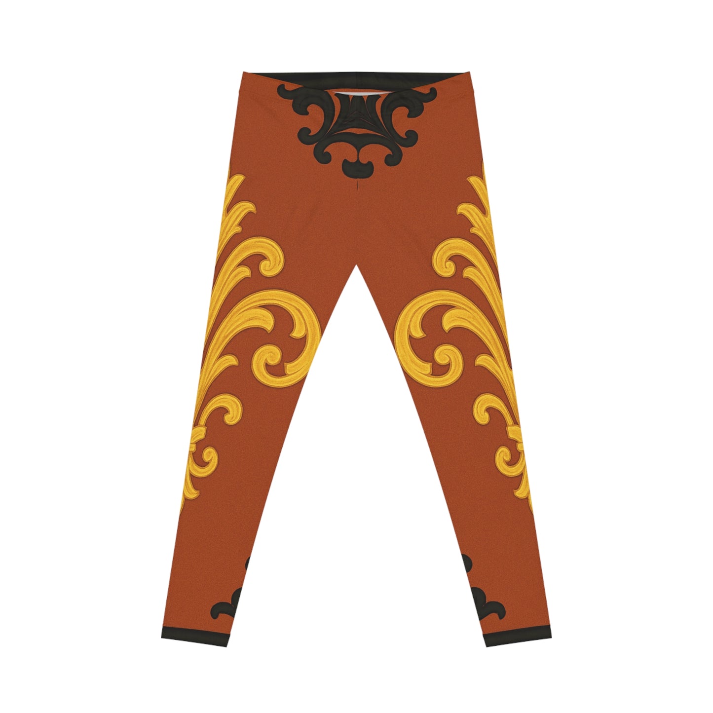 Dusk Terracotta Baroque Scroll Print Leggings — Terracotta & Gold Floral AOP